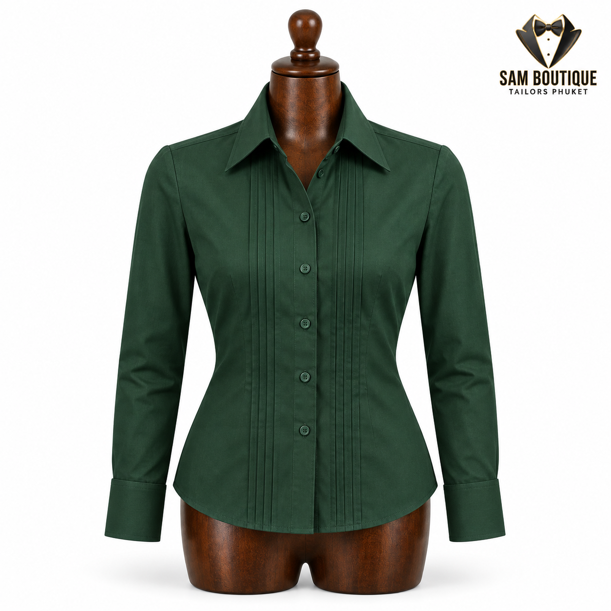 Forest Green Pintuck Business Shirt — made to measure by Sam Boutique Tailors Phuket