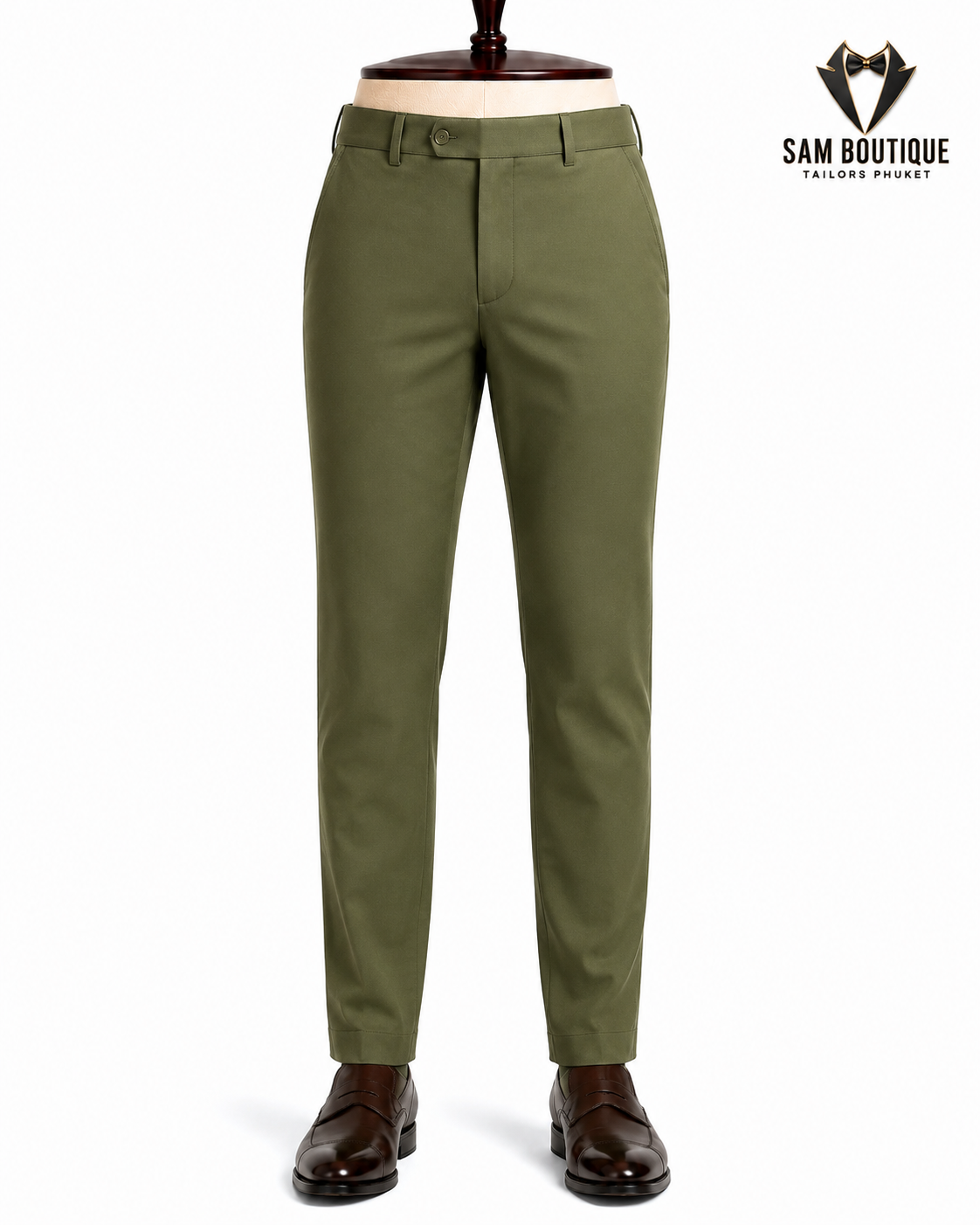 Olive Chino Trousers — made to measure by Sam Boutique Tailors Phuket