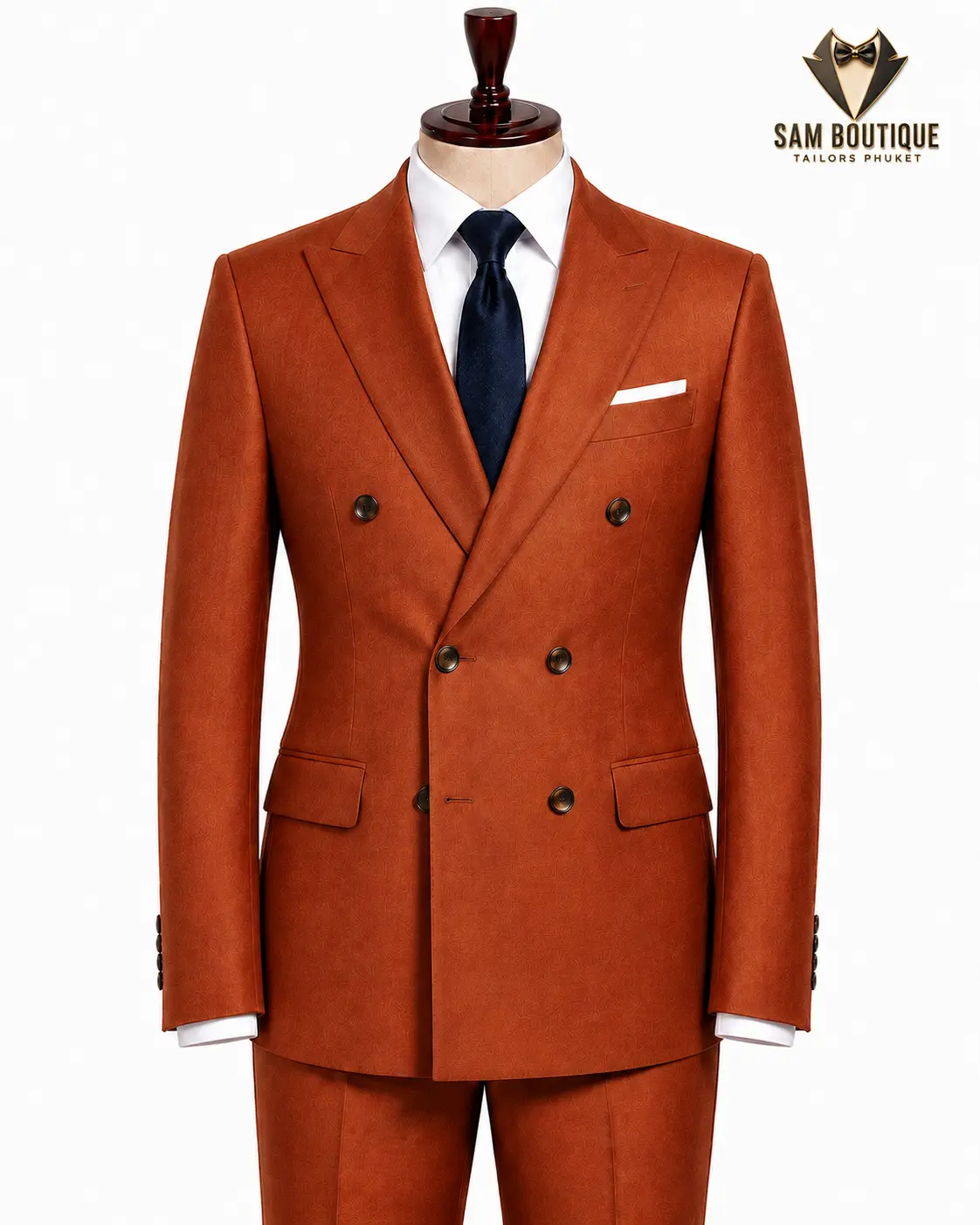 Rust Double-Breasted Suit — made to measure by Sam Boutique Tailors Phuket