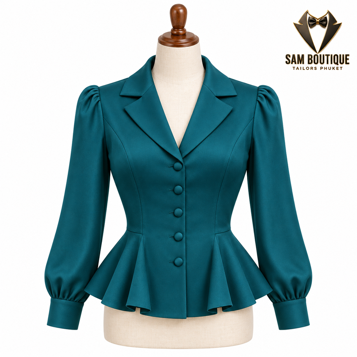 Teal Peplum Tailored Blouse — made to measure by Sam Boutique Tailors Phuket