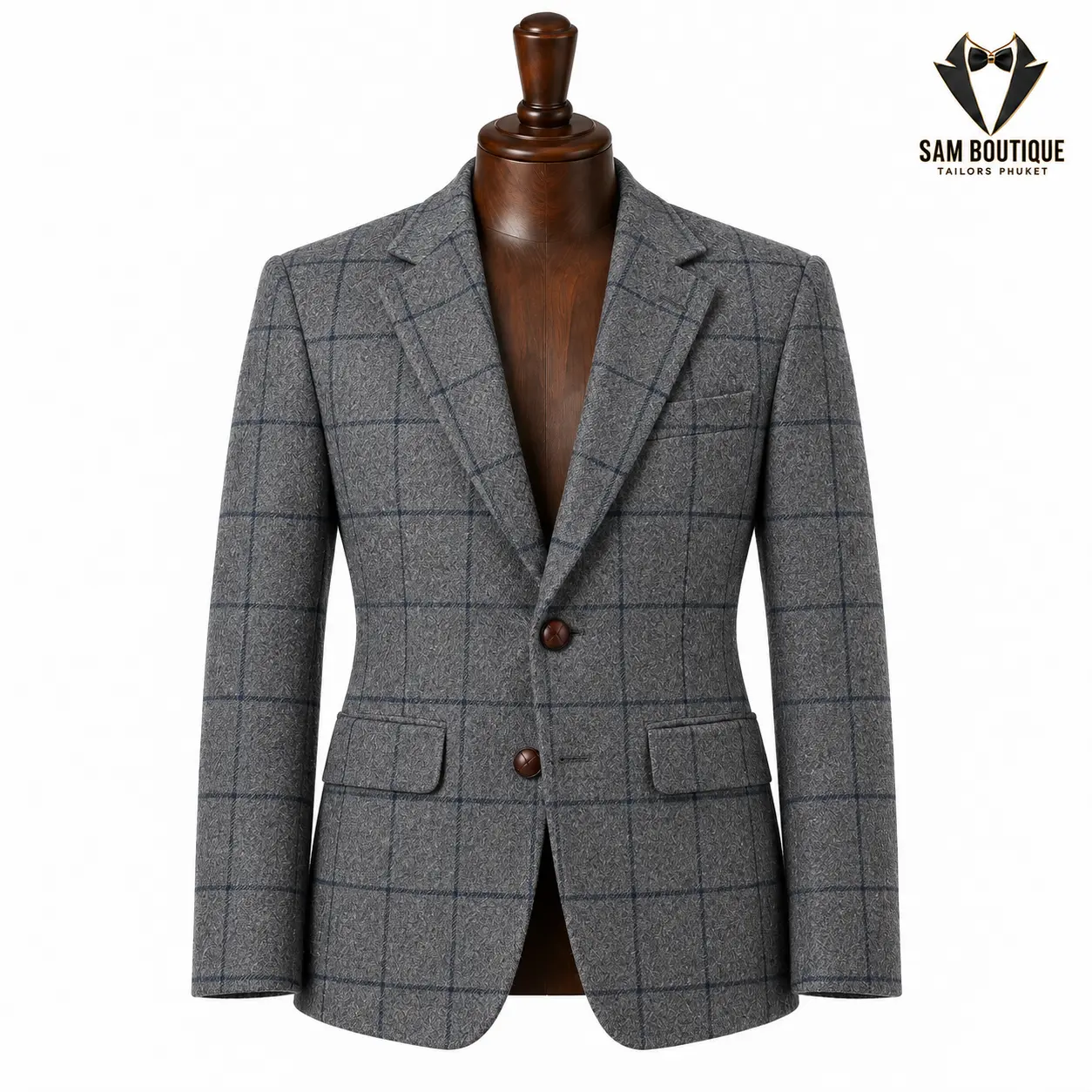 Grey & Navy Windowpane Tweed Blazer — made to measure by Sam Boutique Tailors Phuket