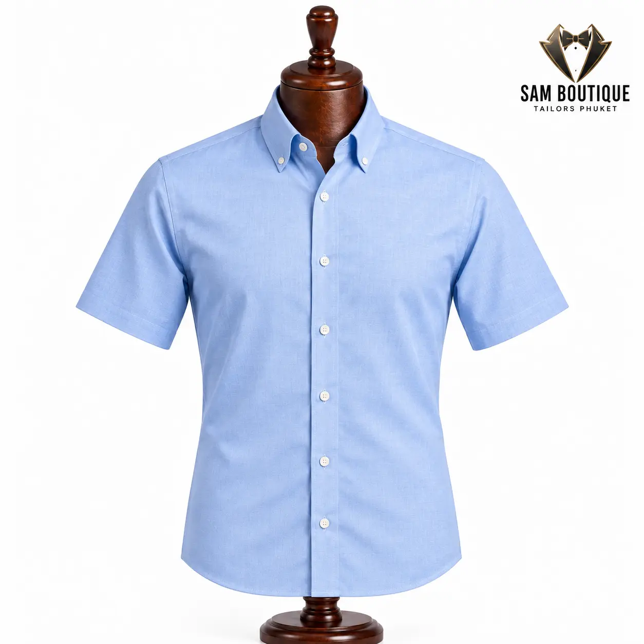 Sky Blue Oxford Short-Sleeve Shirt — made to measure by Sam Boutique Tailors Phuket