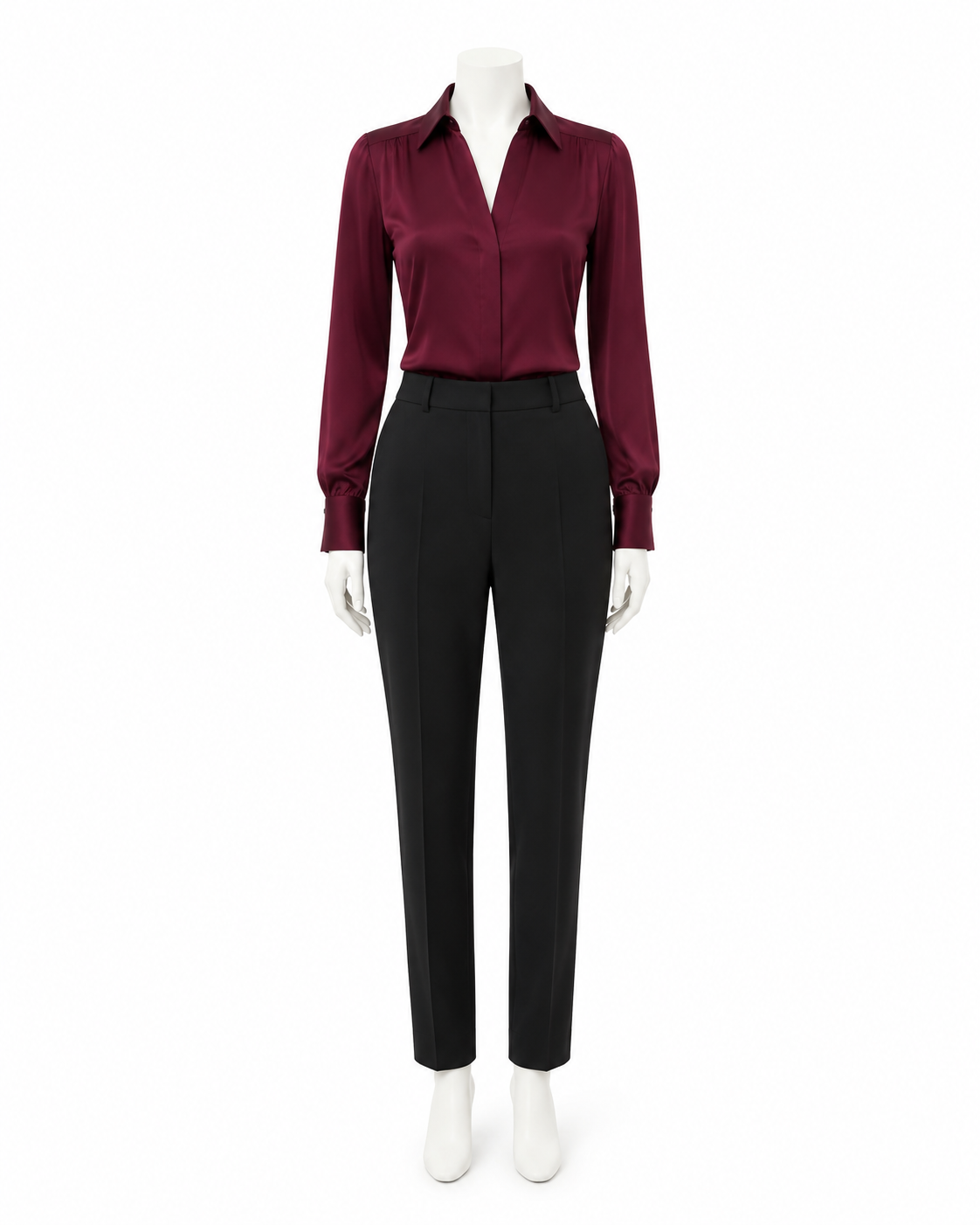 Burgundy Satin Point Collar Blouse — made to measure by Sam Boutique Tailors Phuket