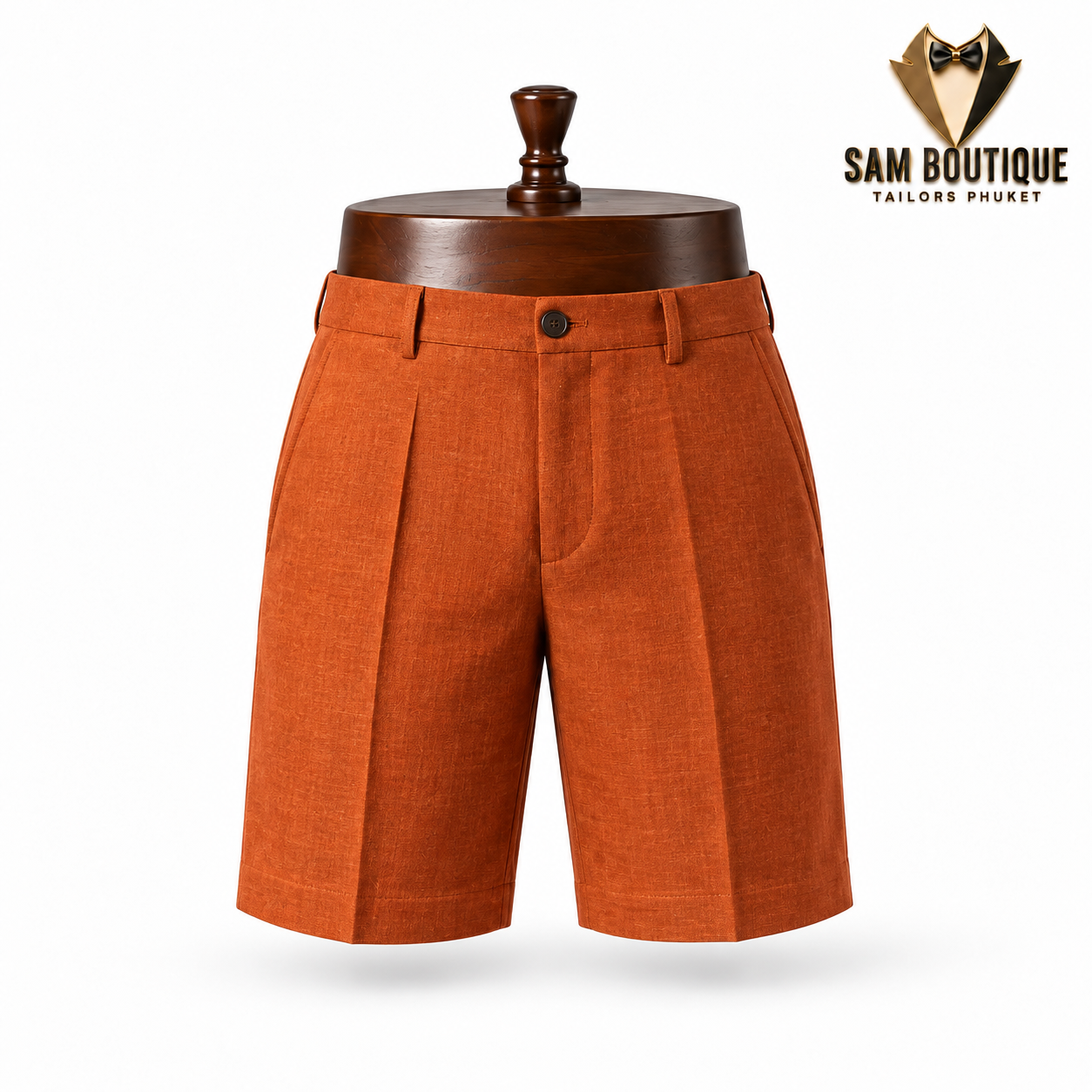 Rust Pleated Linen Shorts — made to measure by Sam Boutique Tailors Phuket