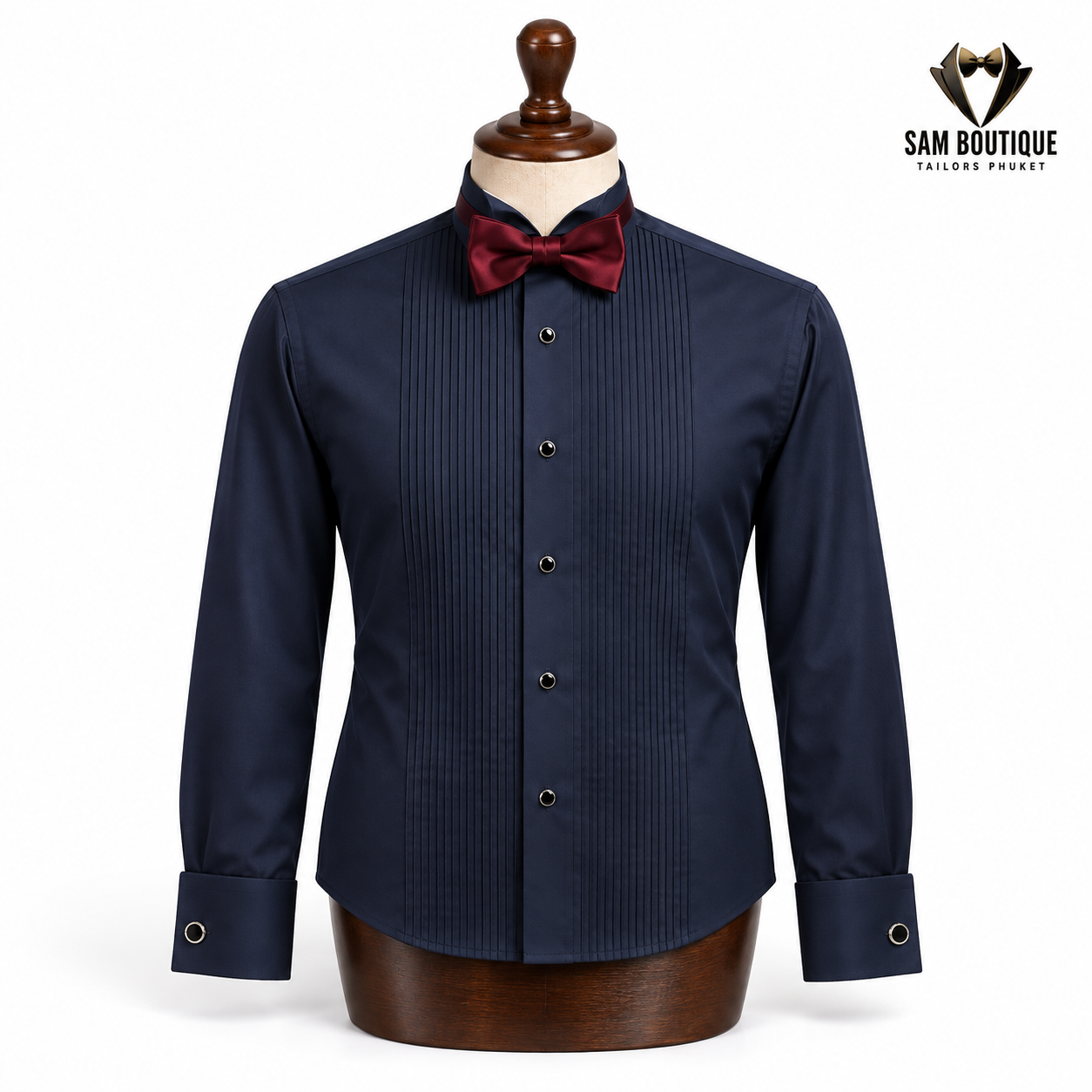 Navy Pleated Bib Tuxedo Shirt — made to measure by Sam Boutique Tailors Phuket