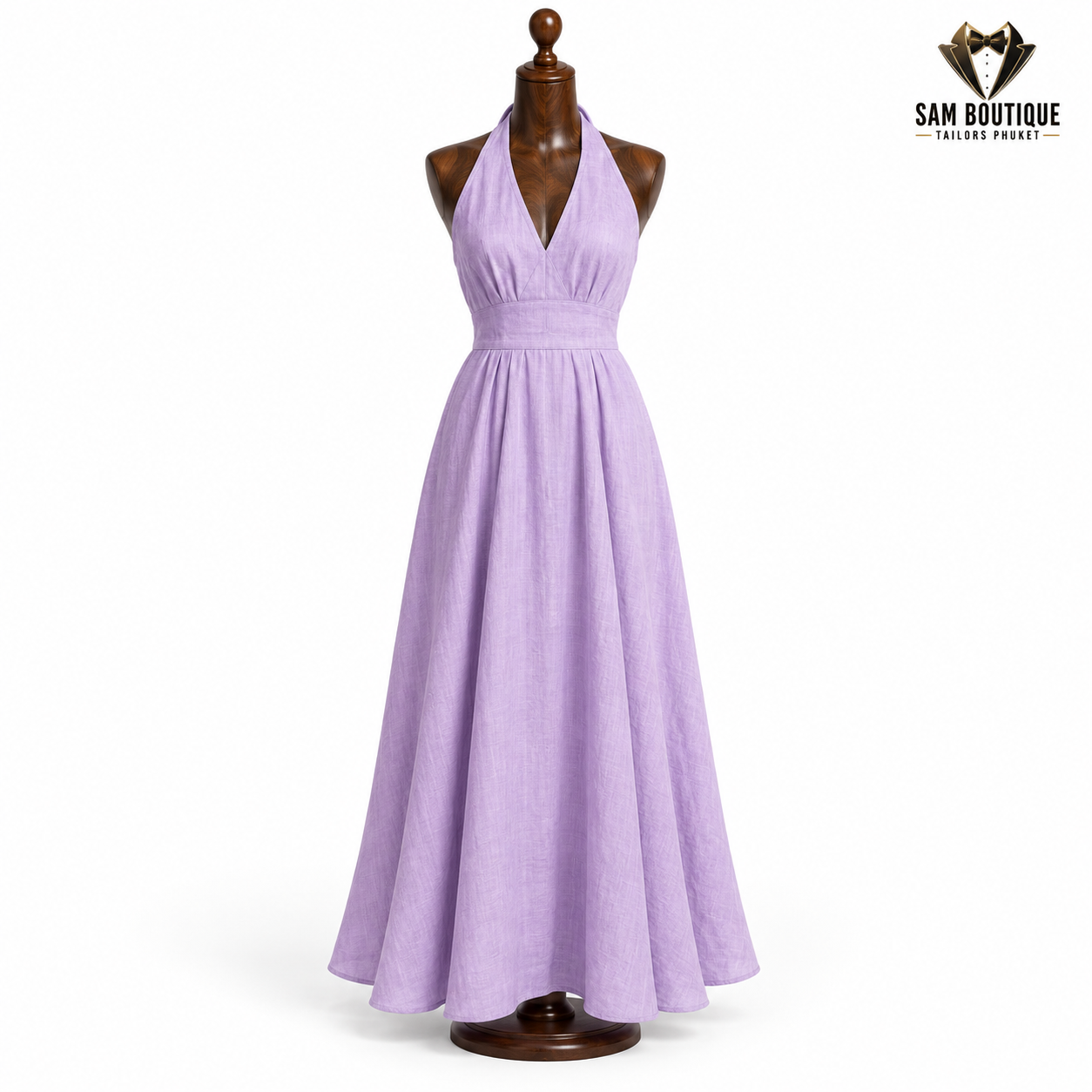 Women's linen dresses sample — Lavender Halter Maxi Linen Dress