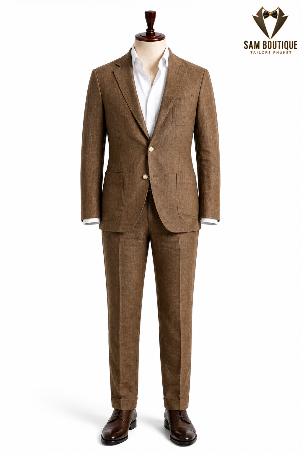 Tobacco Brown Linen Suit — made to measure by Sam Boutique Tailors Phuket