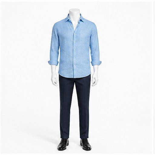 Sky Blue Linen Shirt — made to measure by Sam Boutique Tailors Phuket