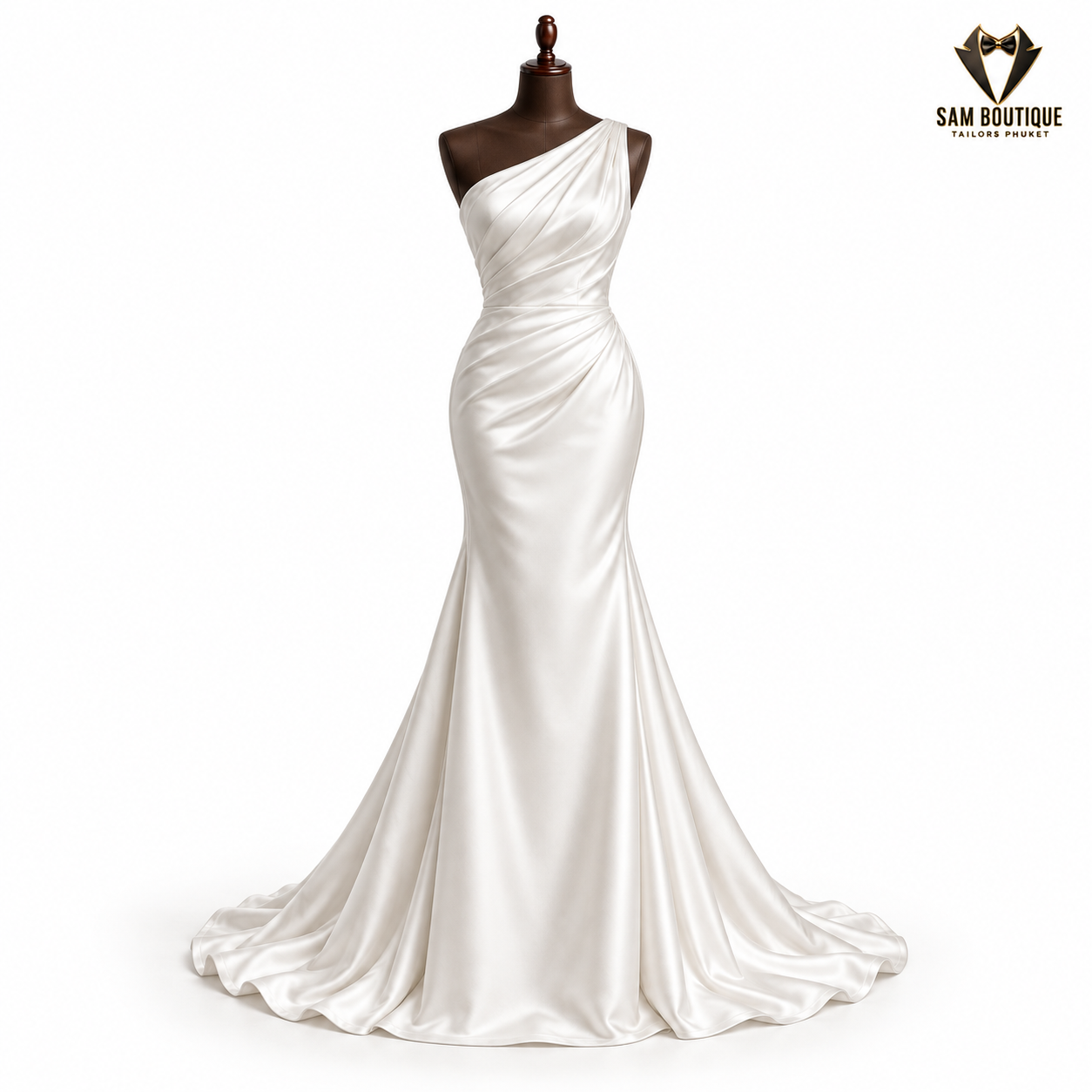 Ivory One-Shoulder Mermaid Wedding Gown — made to measure by Sam Boutique Tailors Phuket