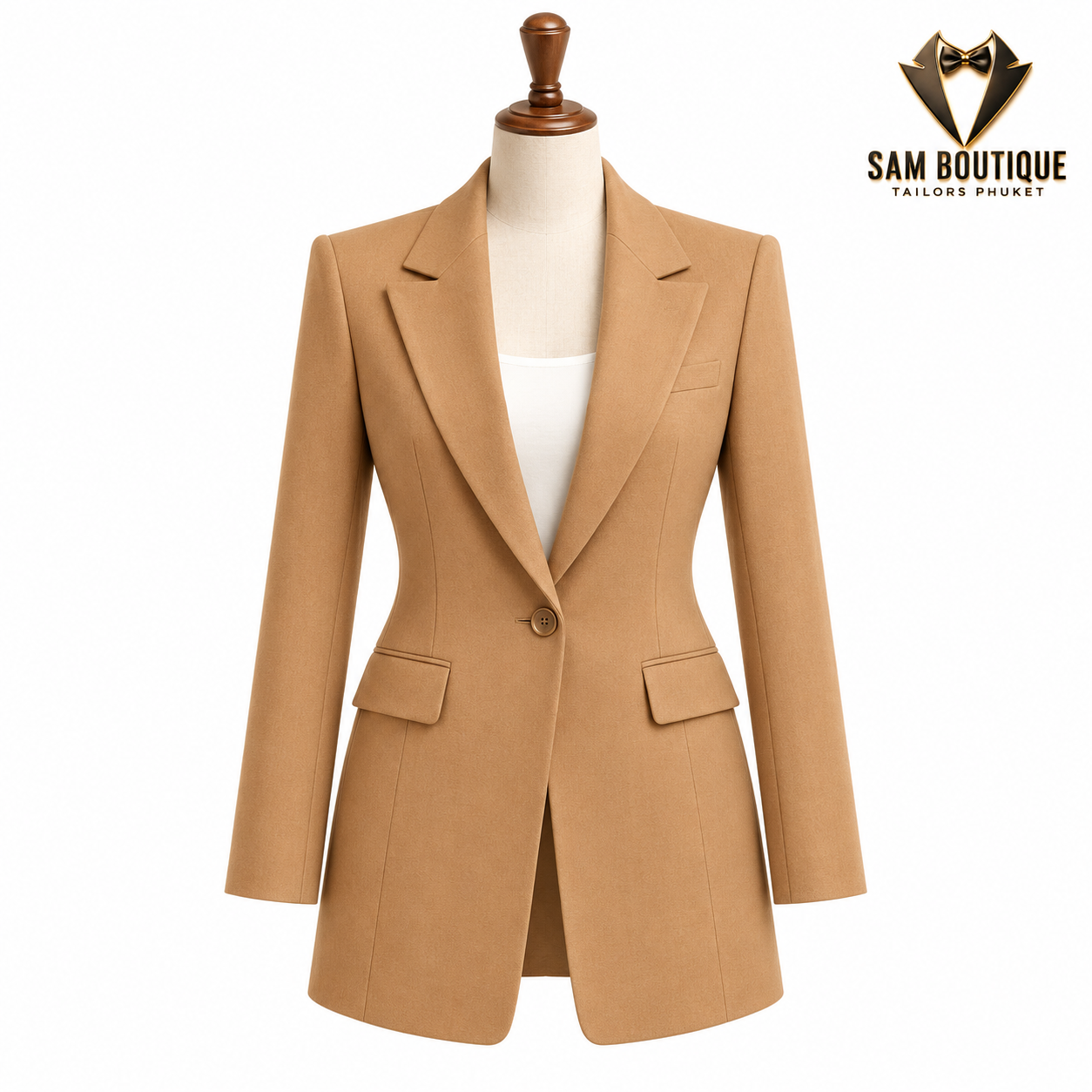 Camel Longline Bespoke Blazer — made to measure by Sam Boutique Tailors Phuket