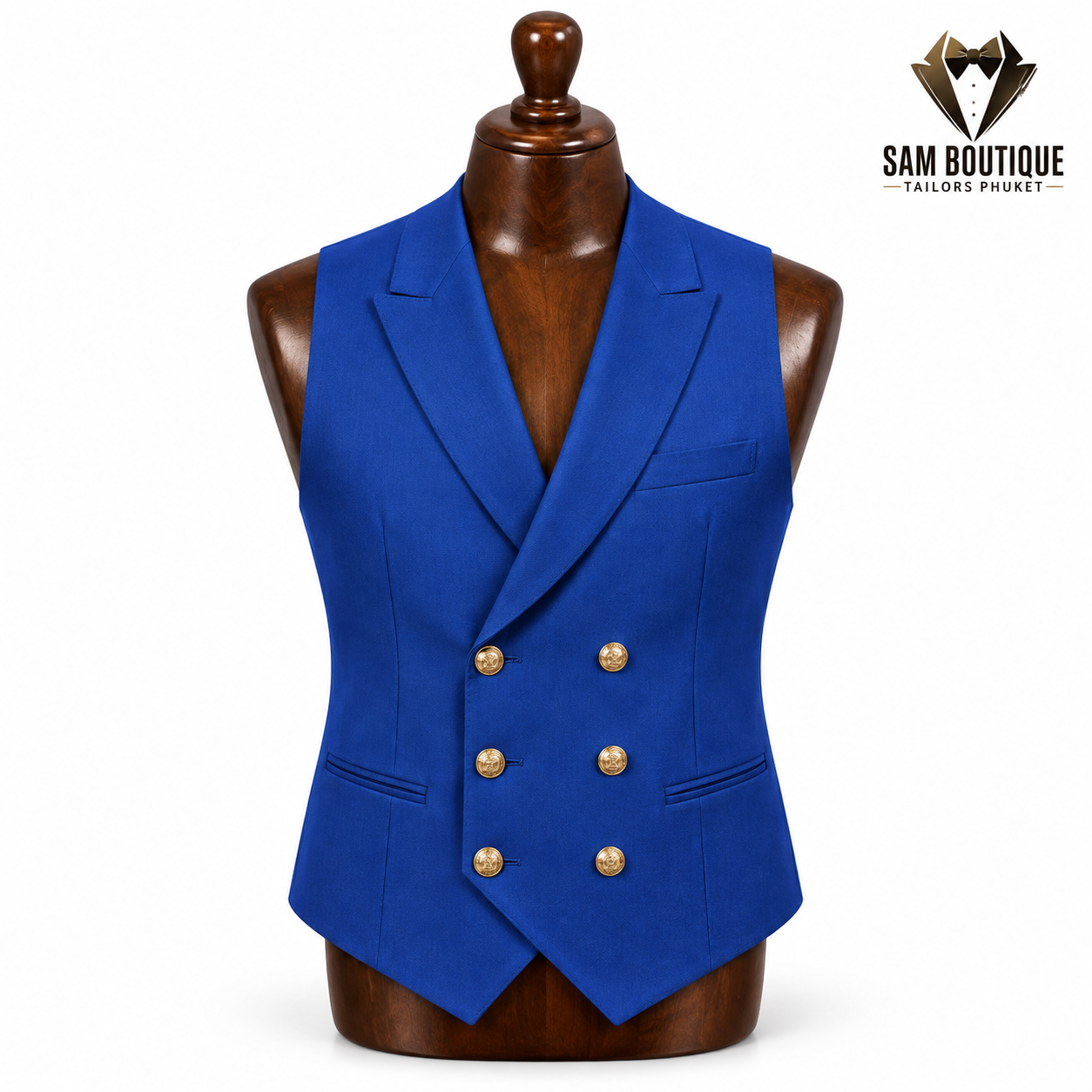 Royal Blue Double-Breasted Waistcoat — made to measure by Sam Boutique Tailors Phuket