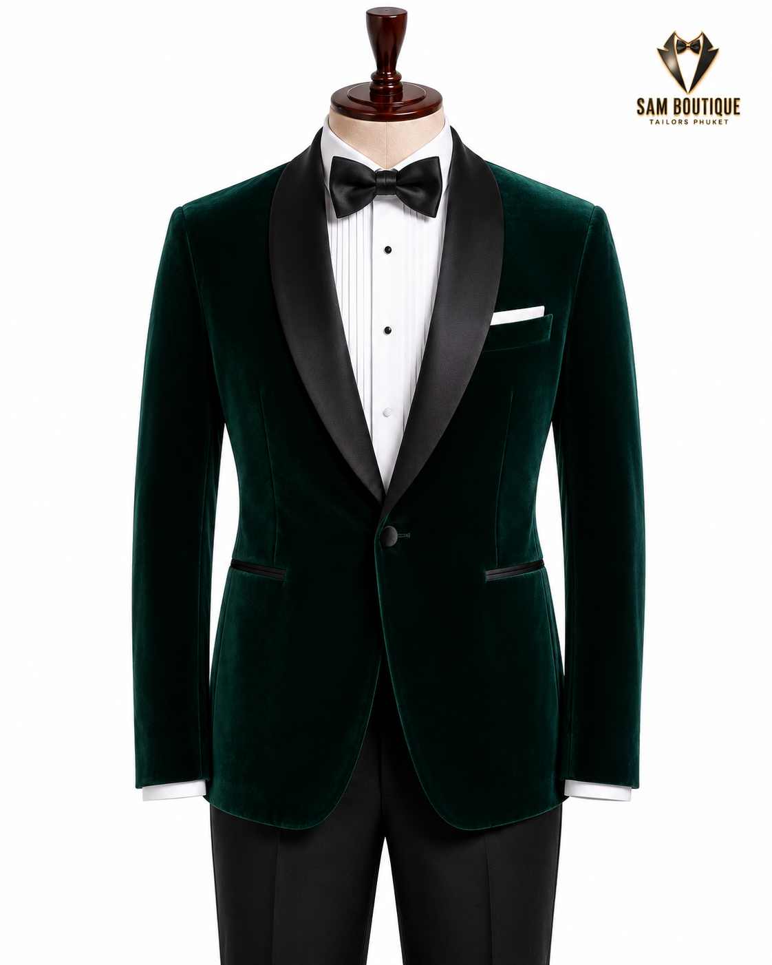 Emerald Velvet Shawl Lapel Tuxedo — made to measure by Sam Boutique Tailors Phuket