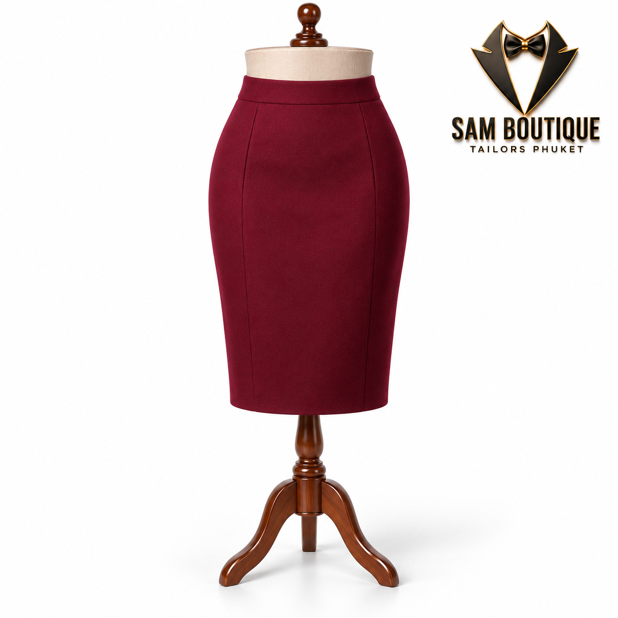 Burgundy Tailored Pencil Skirt — made to measure by Sam Boutique Tailors Phuket