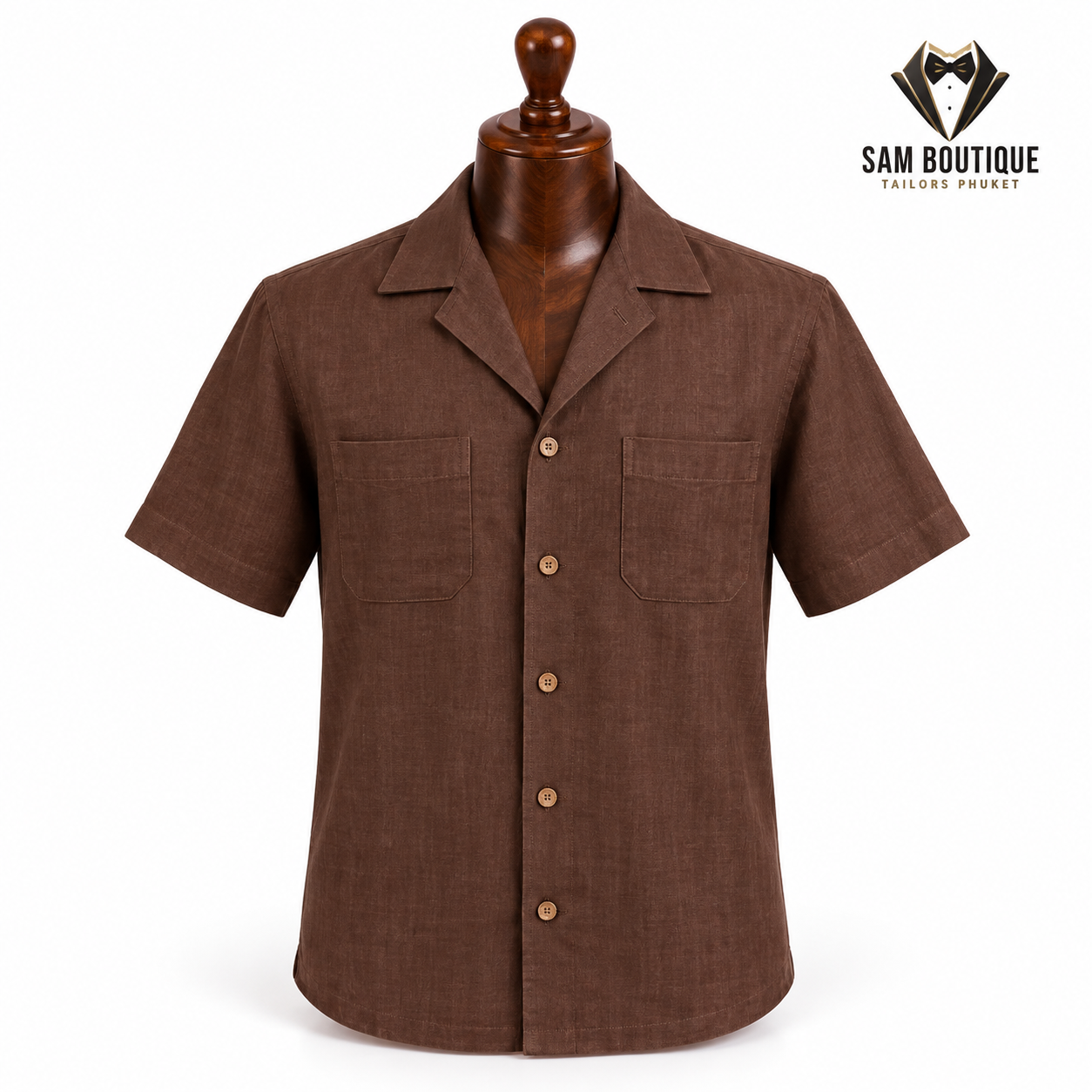 Chocolate Camp Collar Resort Shirt — made to measure by Sam Boutique Tailors Phuket