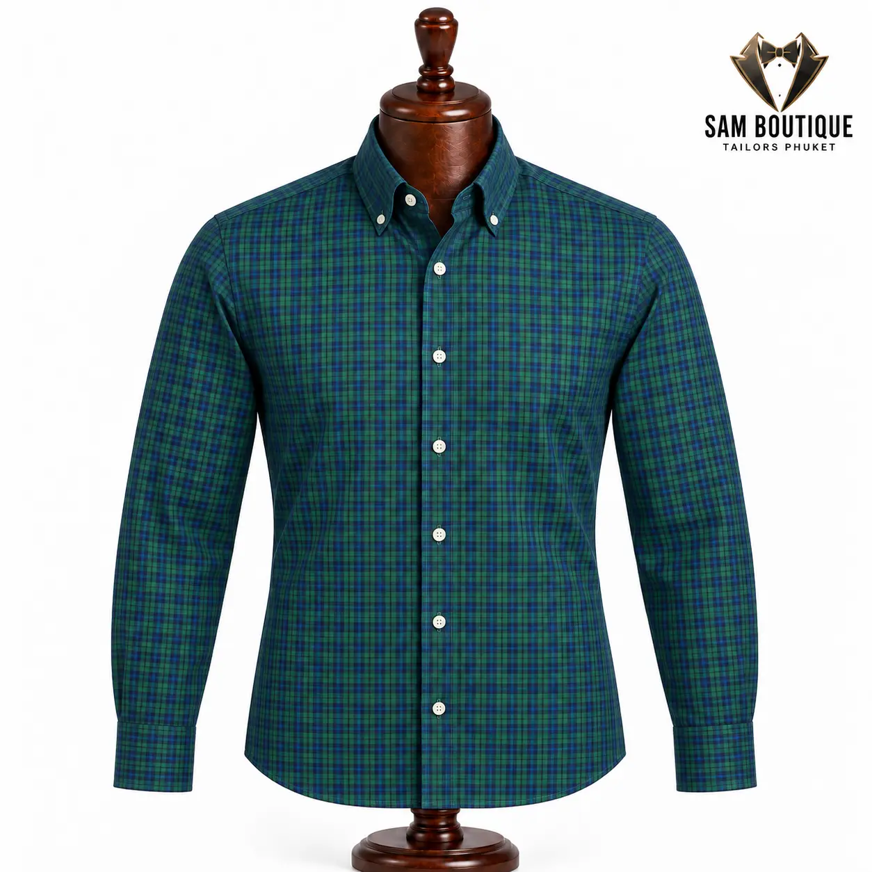 Green & Blue Tartan Shirt — made to measure by Sam Boutique Tailors Phuket