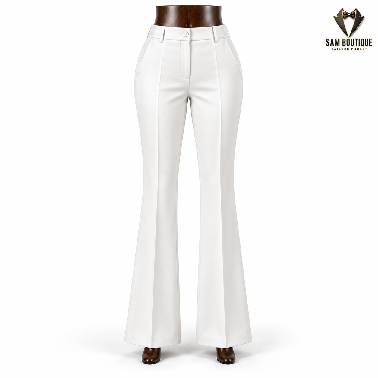 Ivory Flared Tailored Trousers — made to measure by Sam Boutique Tailors Phuket