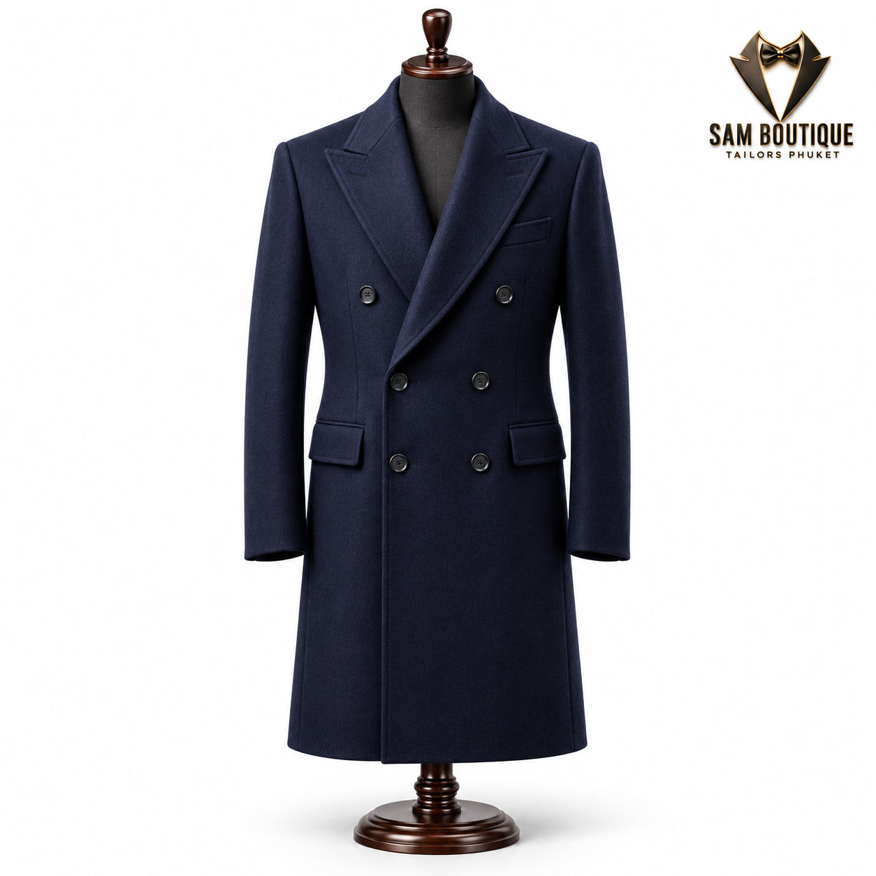 Navy Double-Breasted Overcoat — made to measure by Sam Boutique Tailors Phuket