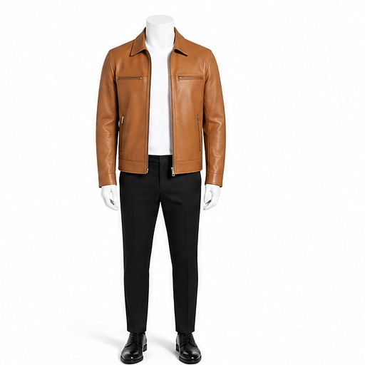 Tan Trucker Leather Jacket — made to measure by Sam Boutique Tailors Phuket