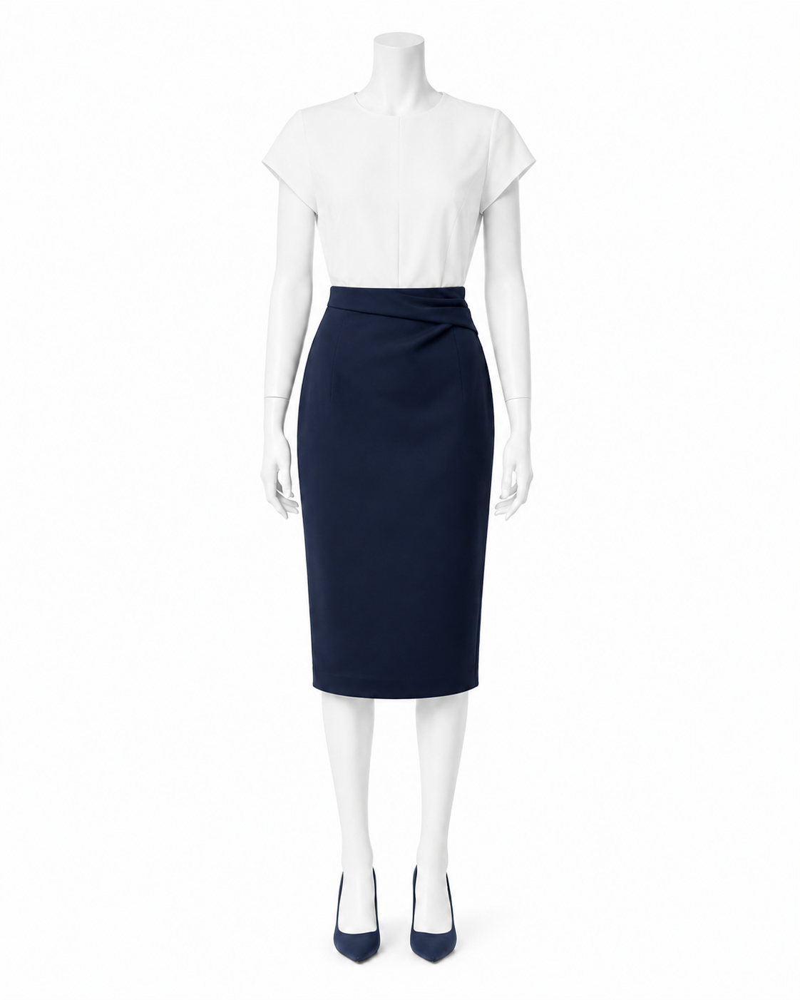 Navy Draped Waist Pencil Skirt — made to measure by Sam Boutique Tailors Phuket