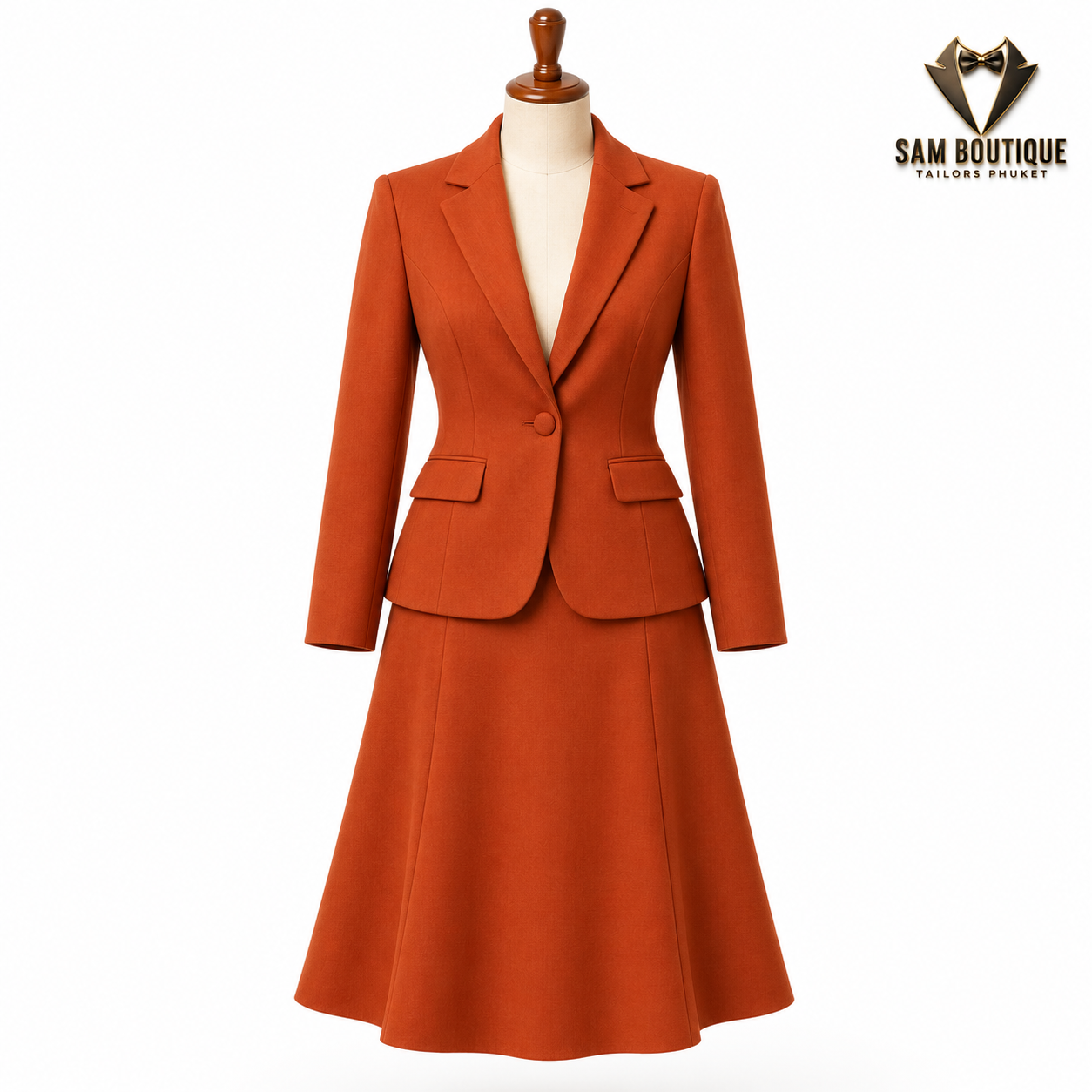 Rust Single-Breasted A-Line Skirt Suit — made to measure by Sam Boutique Tailors Phuket
