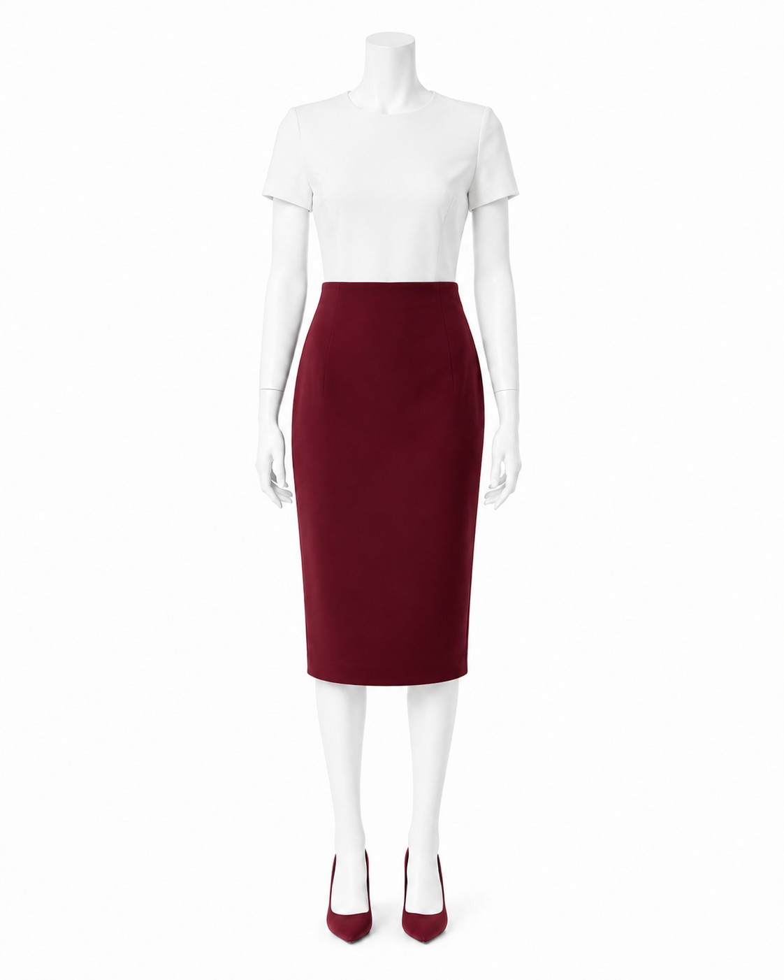 Burgundy High-Waist Pencil Skirt — made to measure by Sam Boutique Tailors Phuket