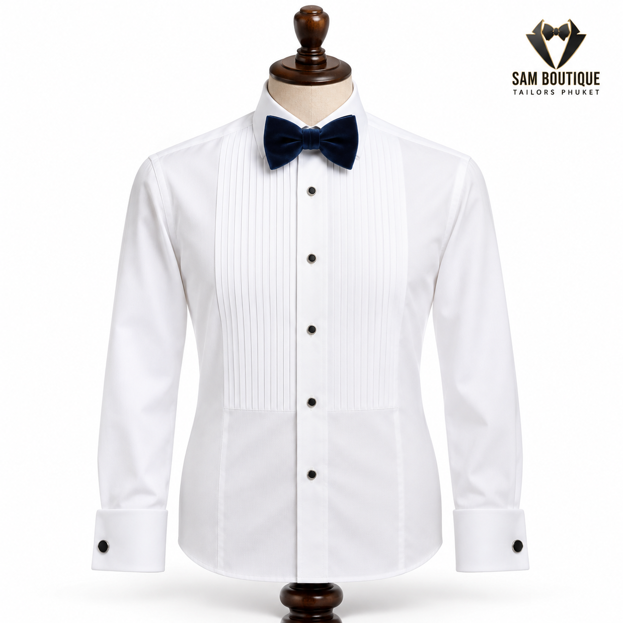 White Pleated Bib Tuxedo Shirt — made to measure by Sam Boutique Tailors Phuket