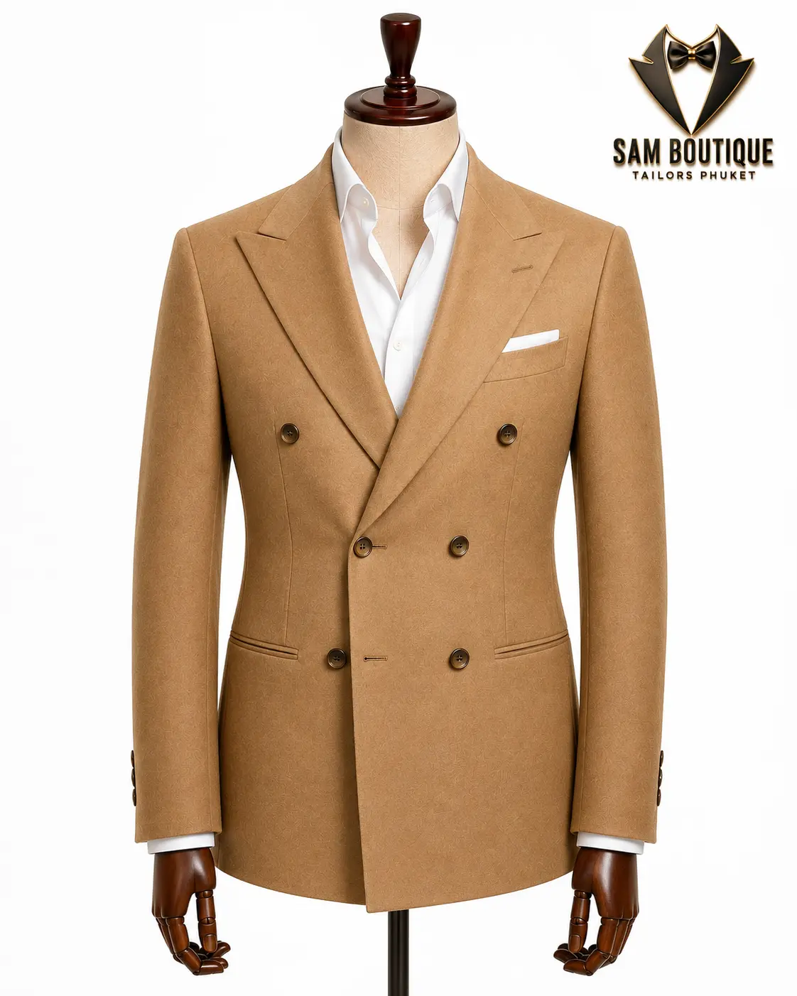 Camel Double-Breasted Wool Blazer — made to measure by Sam Boutique Tailors Phuket