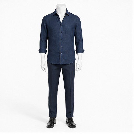 Navy Linen Shirt — made to measure by Sam Boutique Tailors Phuket