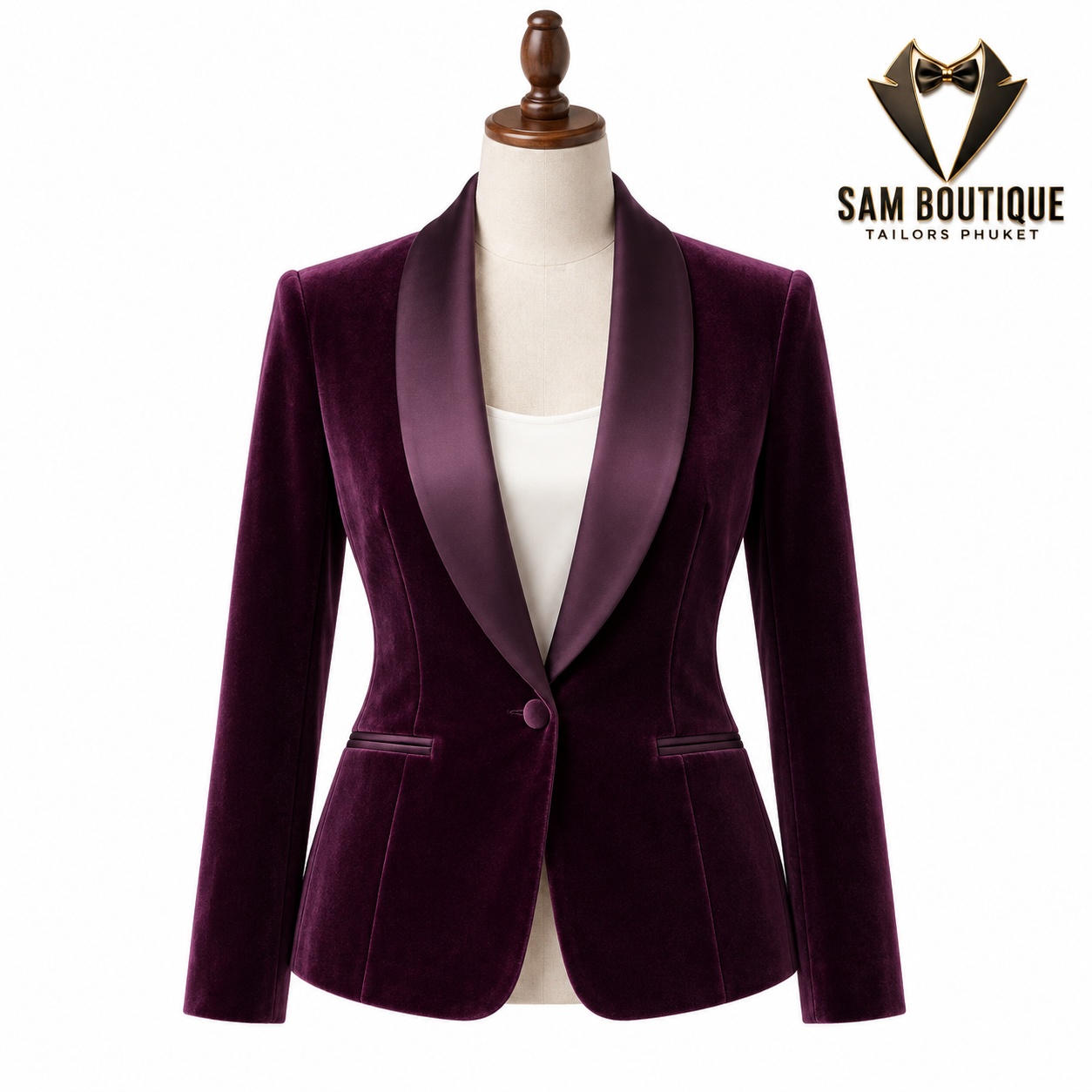 Burgundy Velvet Shawl-Collar Blazer — made to measure by Sam Boutique Tailors Phuket