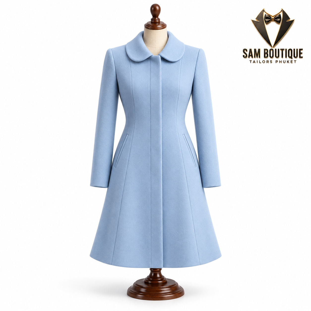Powder Blue Peter Pan Collar Coat — made to measure by Sam Boutique Tailors Phuket