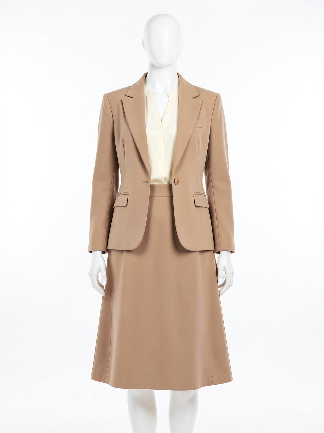Camel Shawl Collar Skirt Suit — made to measure by Sam Boutique Tailors Phuket