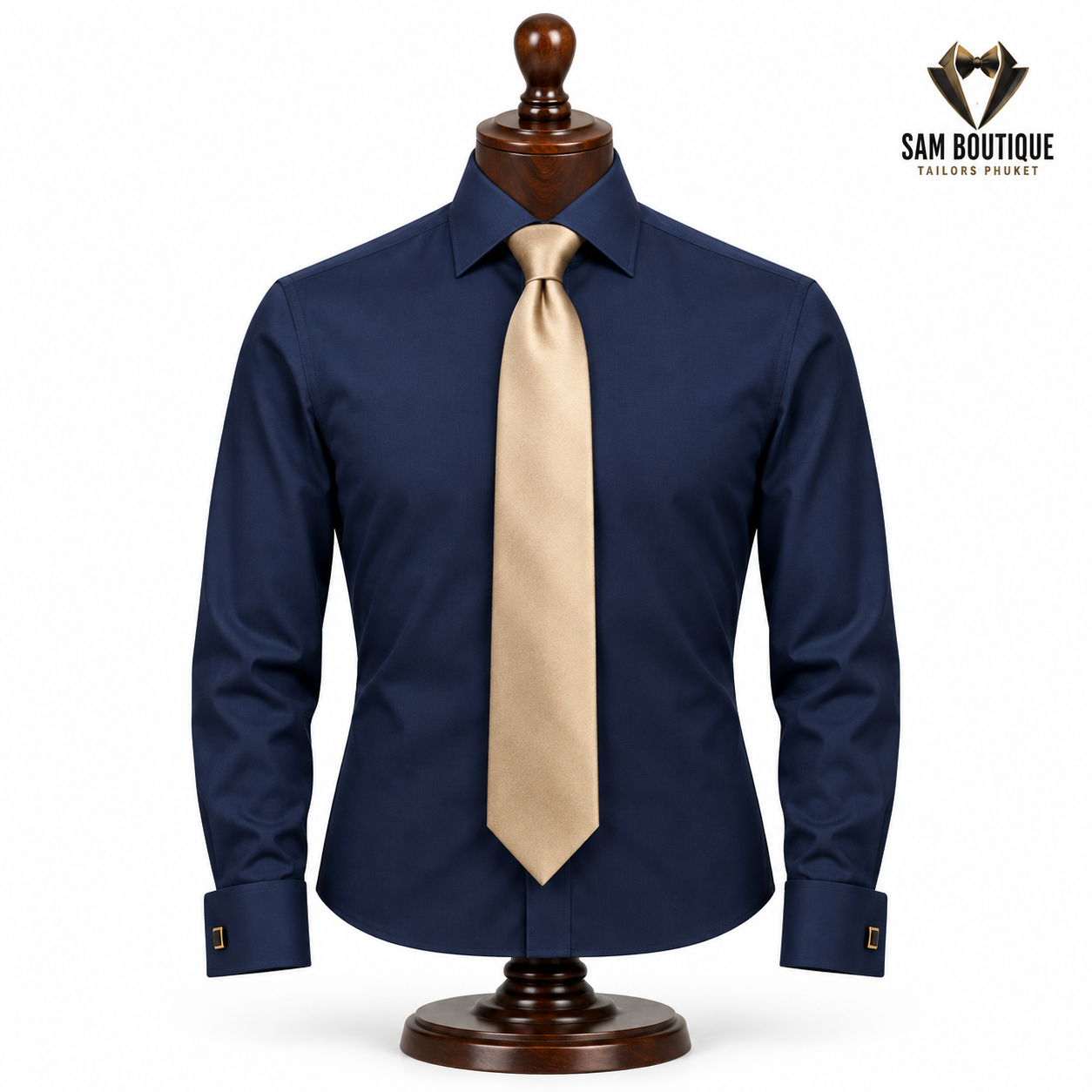 Navy Cotton Business Shirt — made to measure by Sam Boutique Tailors Phuket