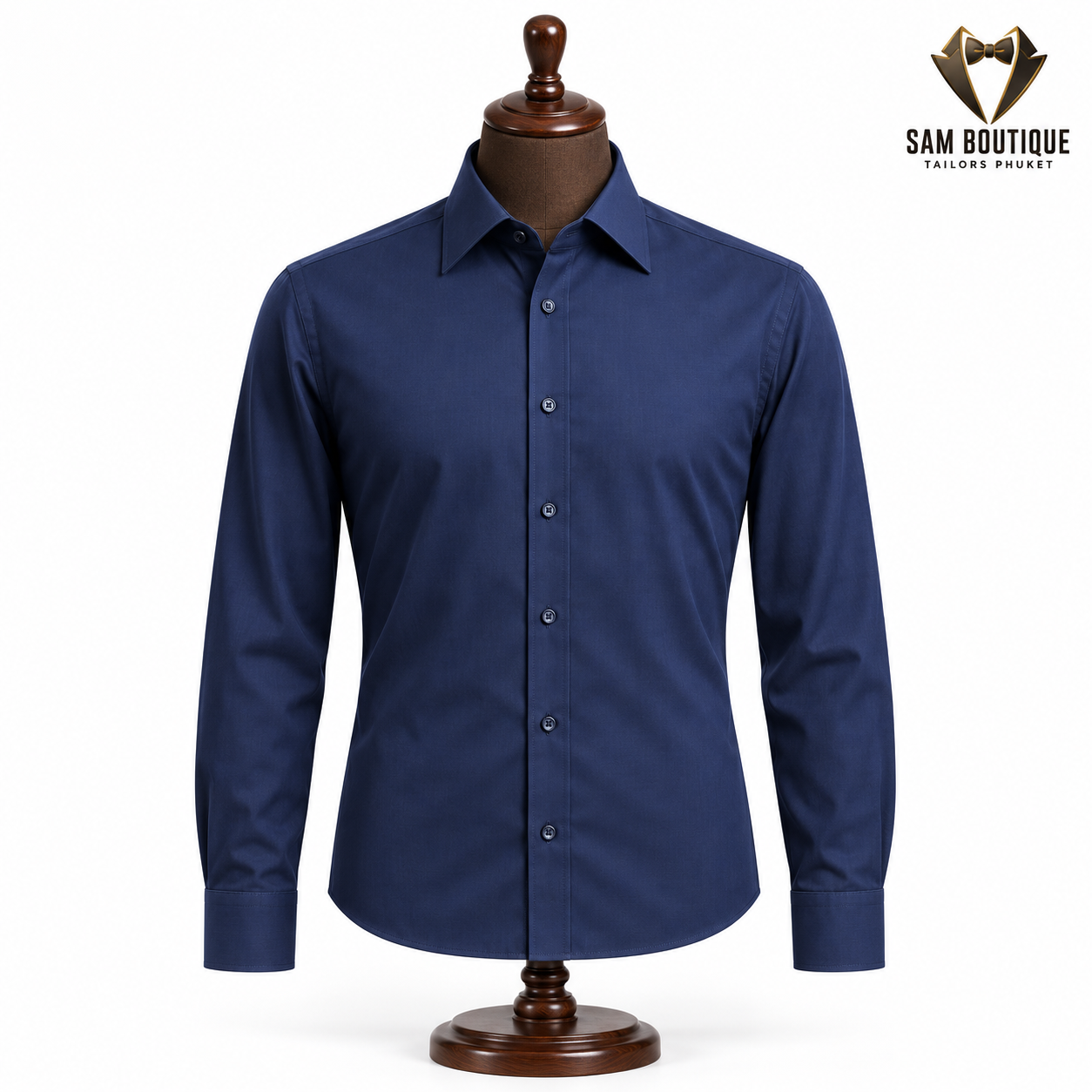 Navy Cotton Business Shirt — made to measure by Sam Boutique Tailors Phuket