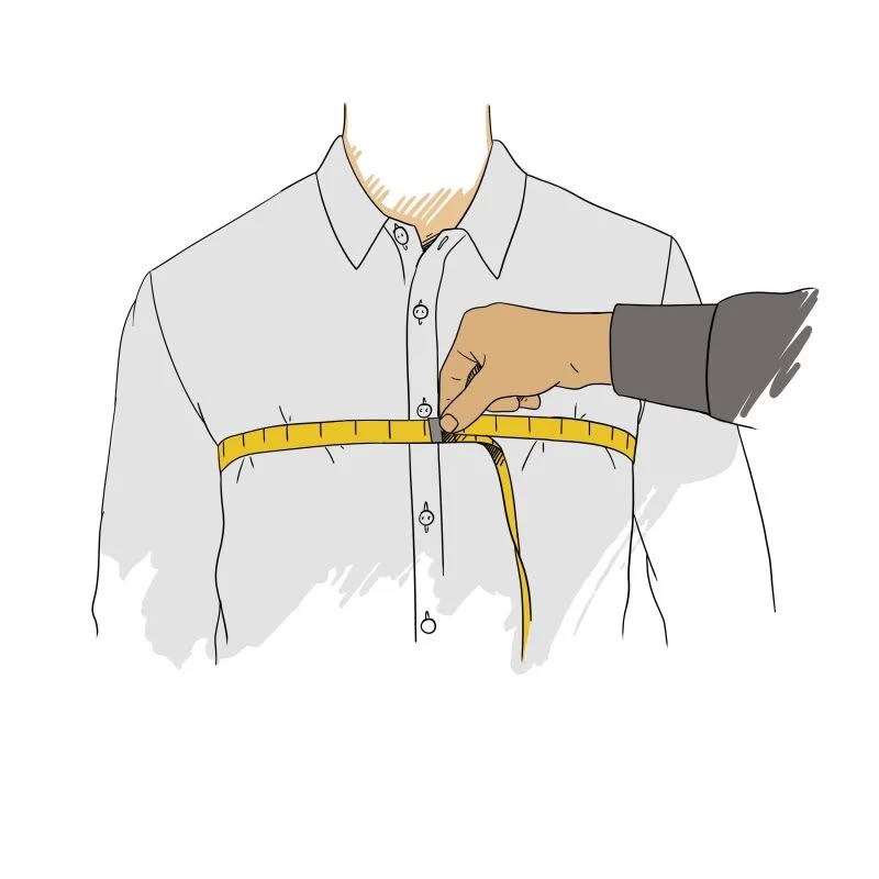 Tailor measuring a shirt sleeve and collar with a tape measure