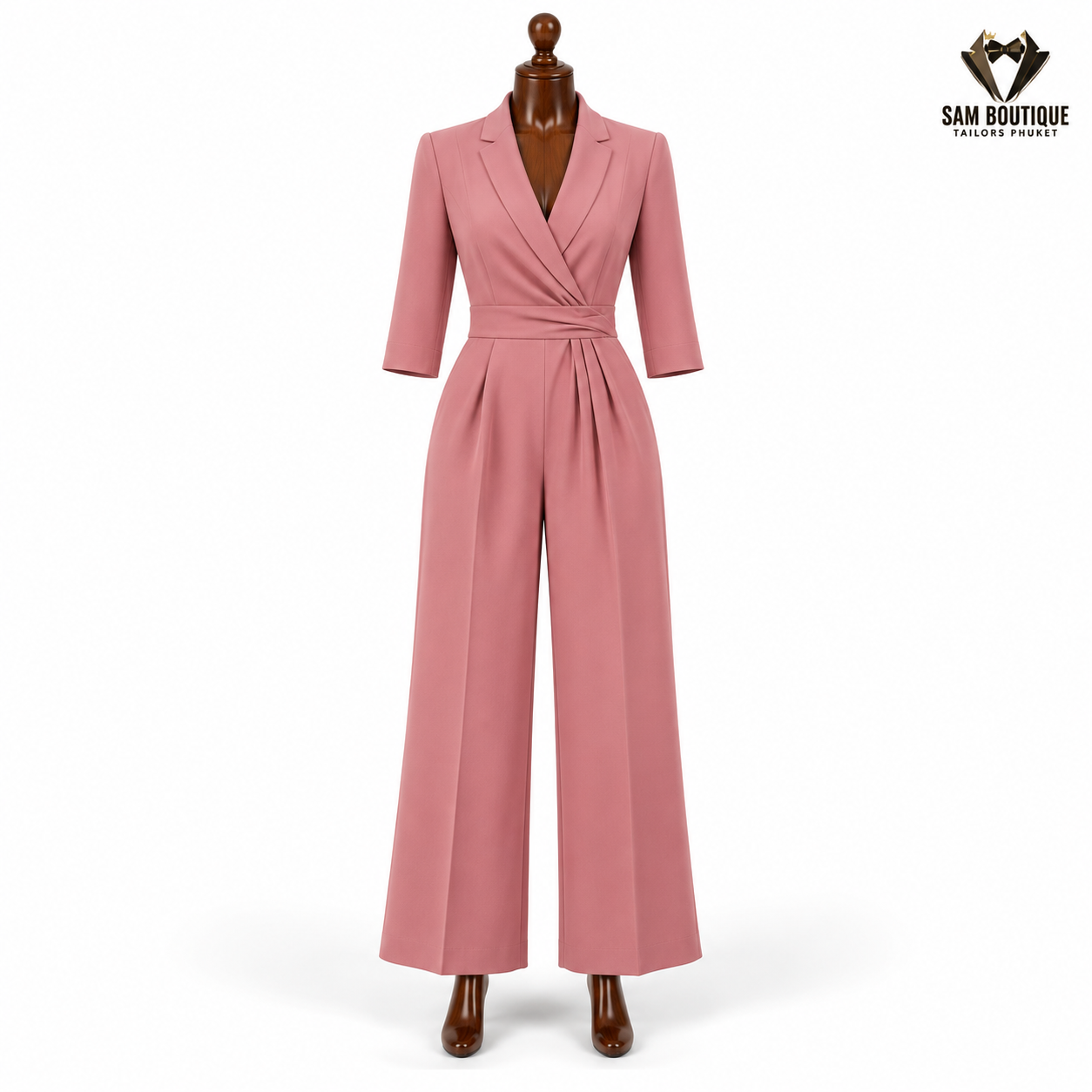 Blush Pink Wrap Wide-Leg Jumpsuit — made to measure by Sam Boutique Tailors Phuket