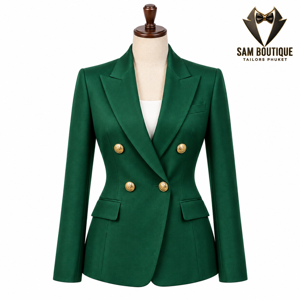 Emerald Double-Breasted Bespoke Blazer — made to measure by Sam Boutique Tailors Phuket