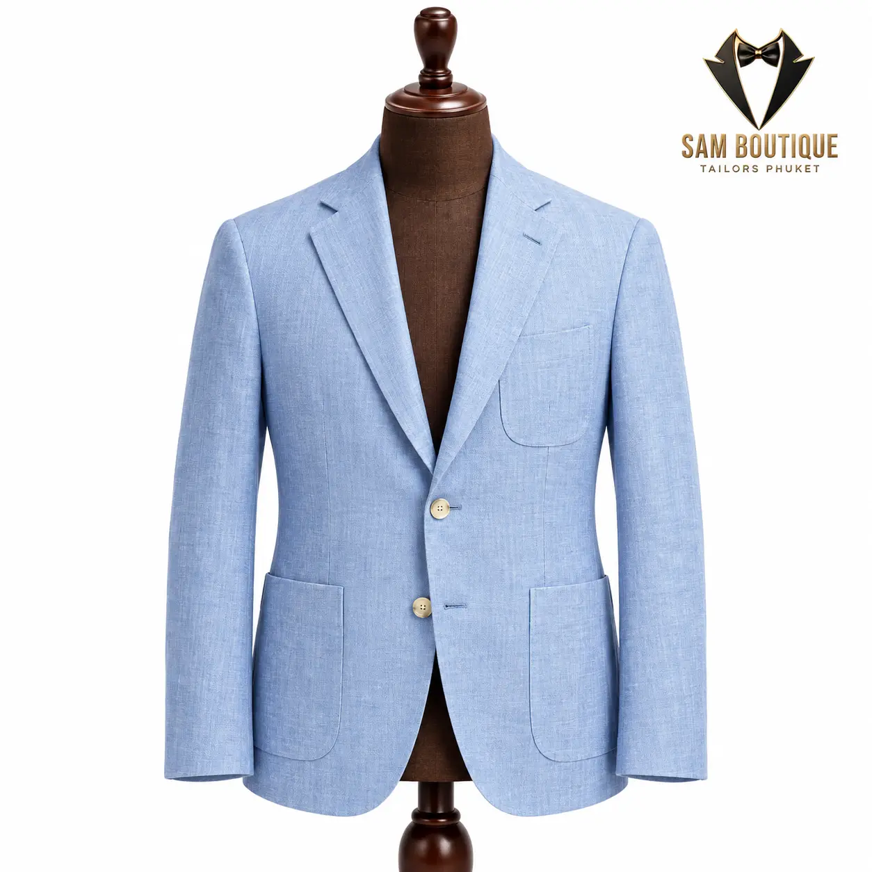 Sky Blue Linen Blazer — made to measure by Sam Boutique Tailors Phuket