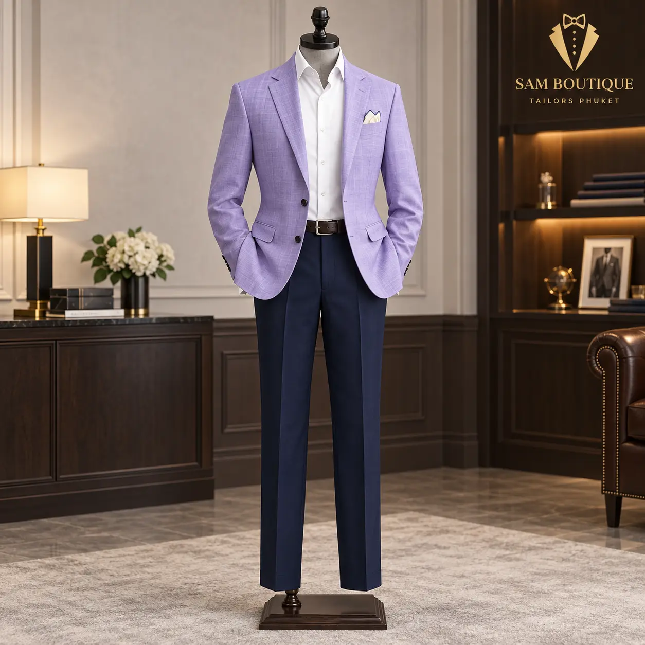 Lavender Blazer Outfit made to measure by Sam Boutique Tailors Phuket