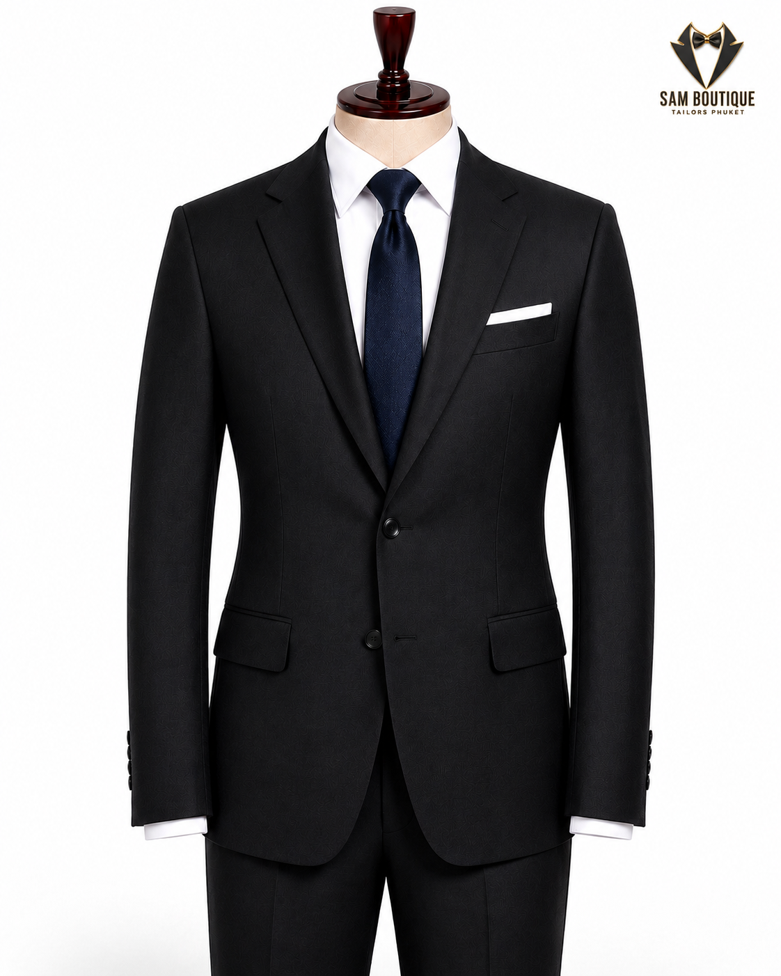 Classic Black Luxury Wool Suit — made to measure by Sam Boutique Tailors Phuket