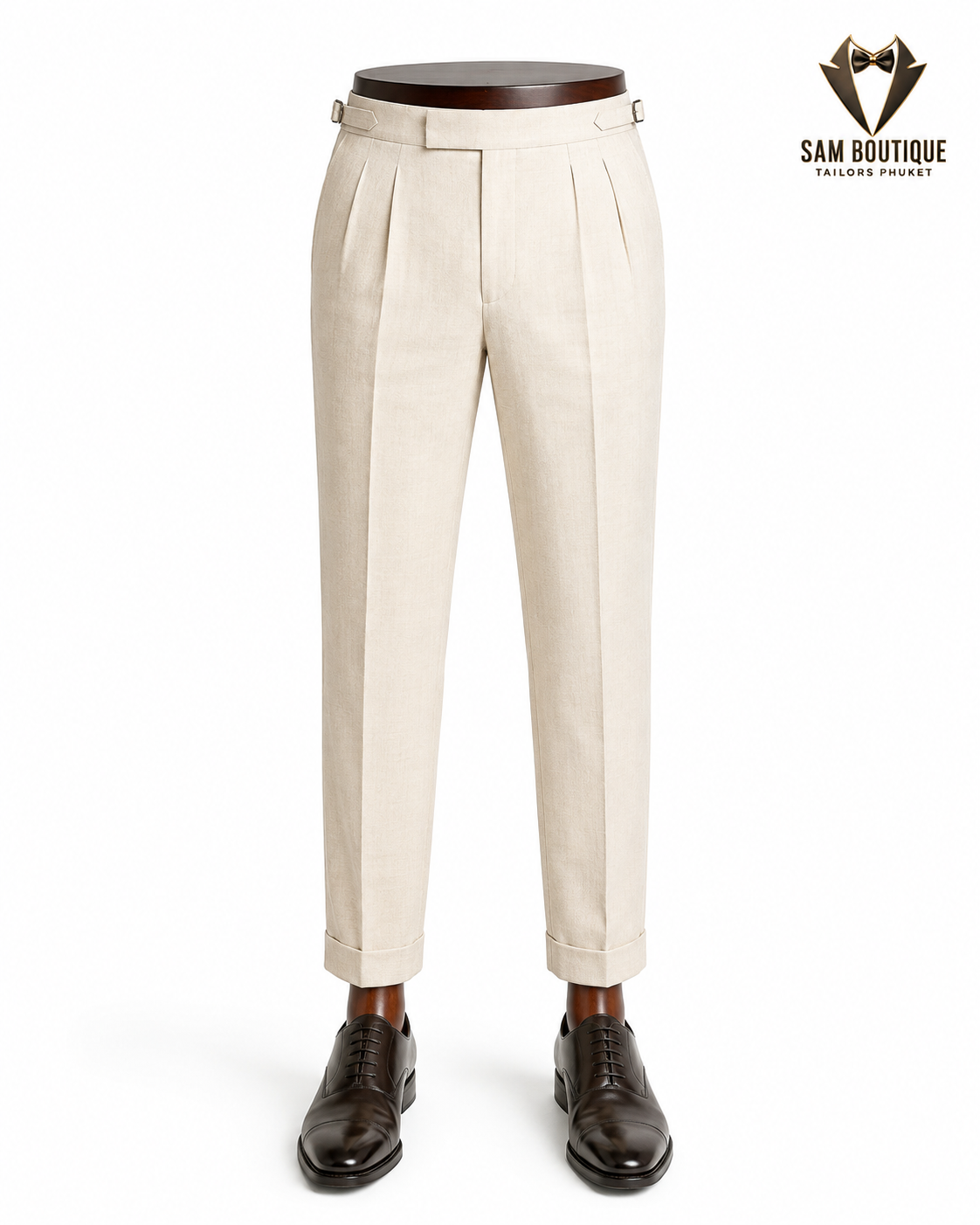 Cream Double-Pleat Dress Trousers — made to measure by Sam Boutique Tailors Phuket