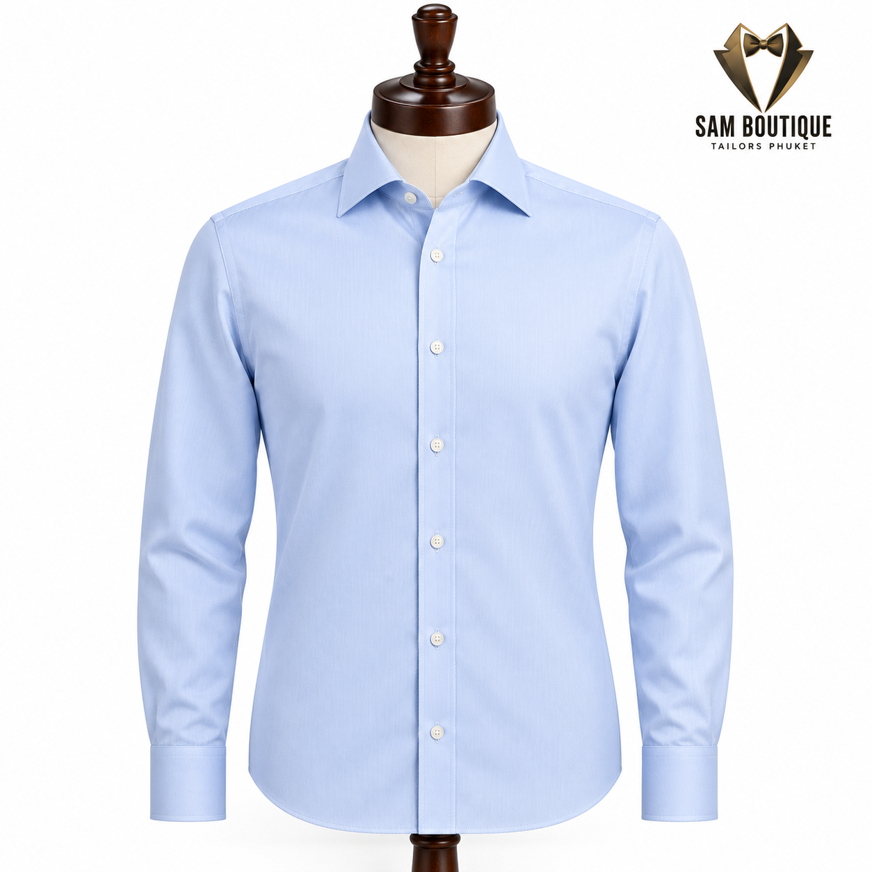 Pale Blue Semi-Spread Cotton Shirt — made to measure by Sam Boutique Tailors Phuket