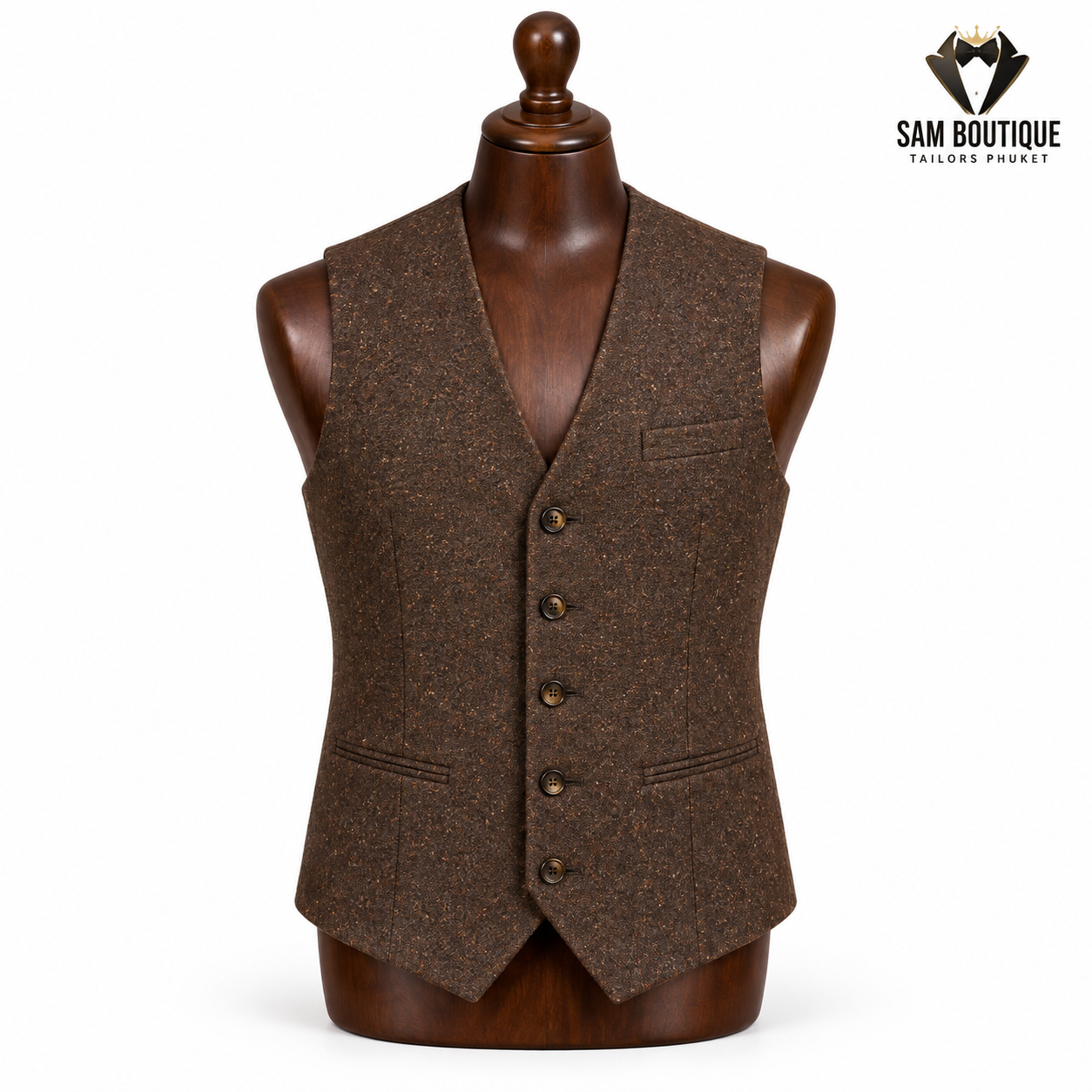Brown Donegal Tweed Waistcoat — made to measure by Sam Boutique Tailors Phuket