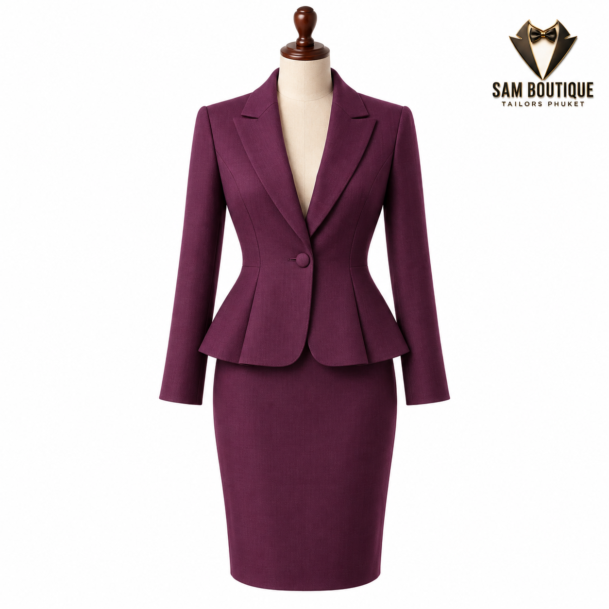 Plum Sculpted Pencil Skirt Suit — made to measure by Sam Boutique Tailors Phuket