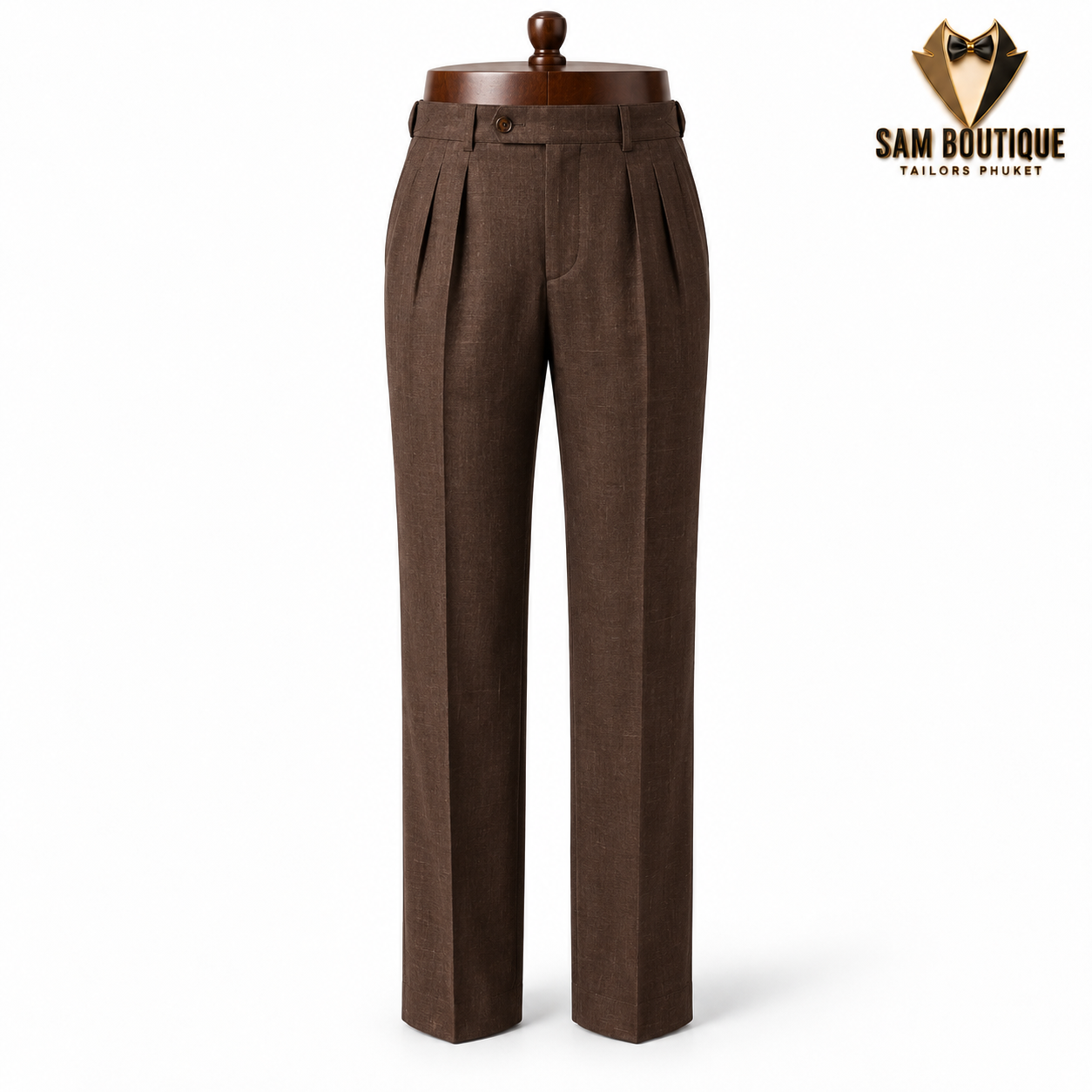 Chocolate Brown Linen Trousers — made to measure by Sam Boutique Tailors Phuket