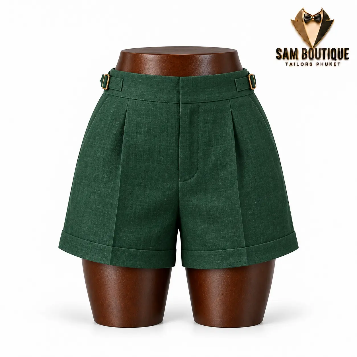 Forest Green Side-Adjuster Shorts — made to measure by Sam Boutique Tailors Phuket