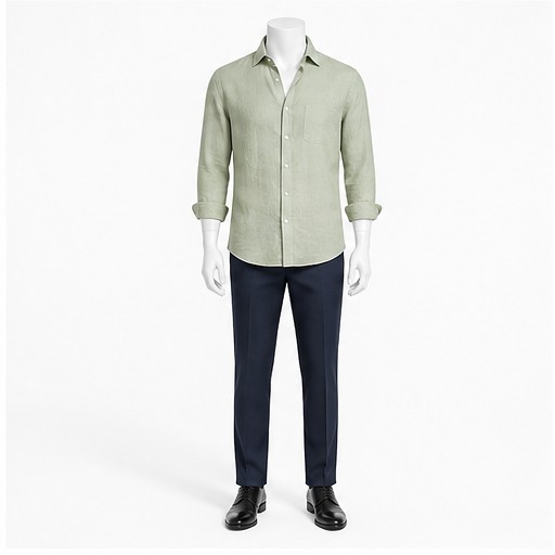 Sage Green Linen Shirt — made to measure by Sam Boutique Tailors Phuket