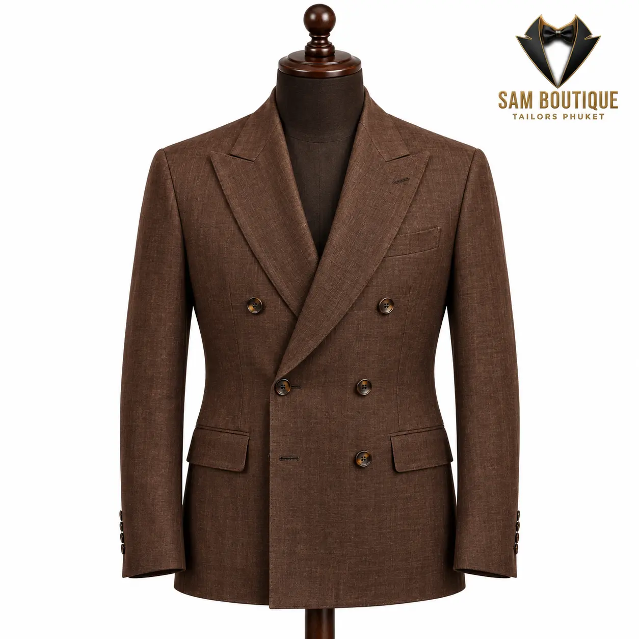 Chocolate Double-Breasted Linen Blazer — made to measure by Sam Boutique Tailors Phuket