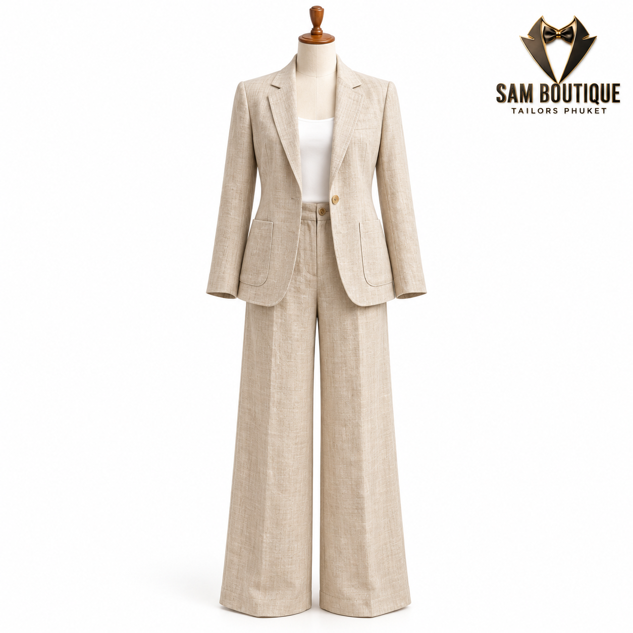 Natural Wide-Leg Linen Suit — made to measure by Sam Boutique Tailors Phuket