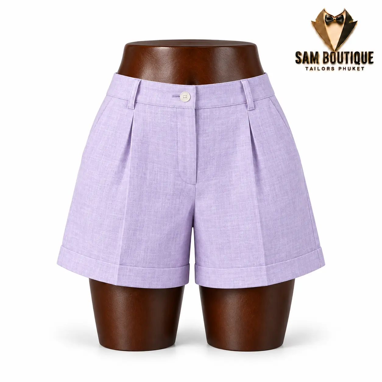 Lavender Pleated Linen Shorts — made to measure by Sam Boutique Tailors Phuket