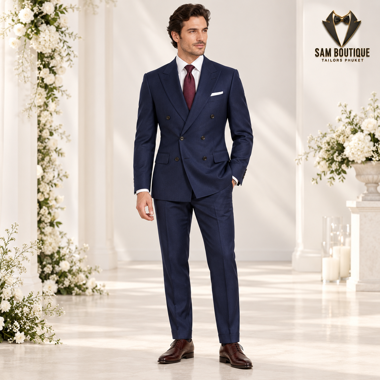 Navy Double-Breasted Wedding Suit made to measure by Sam Boutique Tailors Phuket